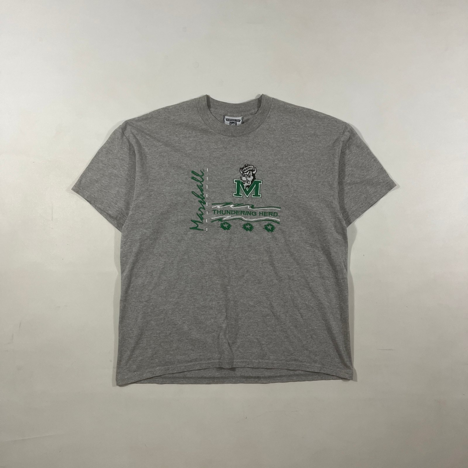 Vintage Lee Marshall University Thundering Herd Embroidered Heather Gray Tee XL