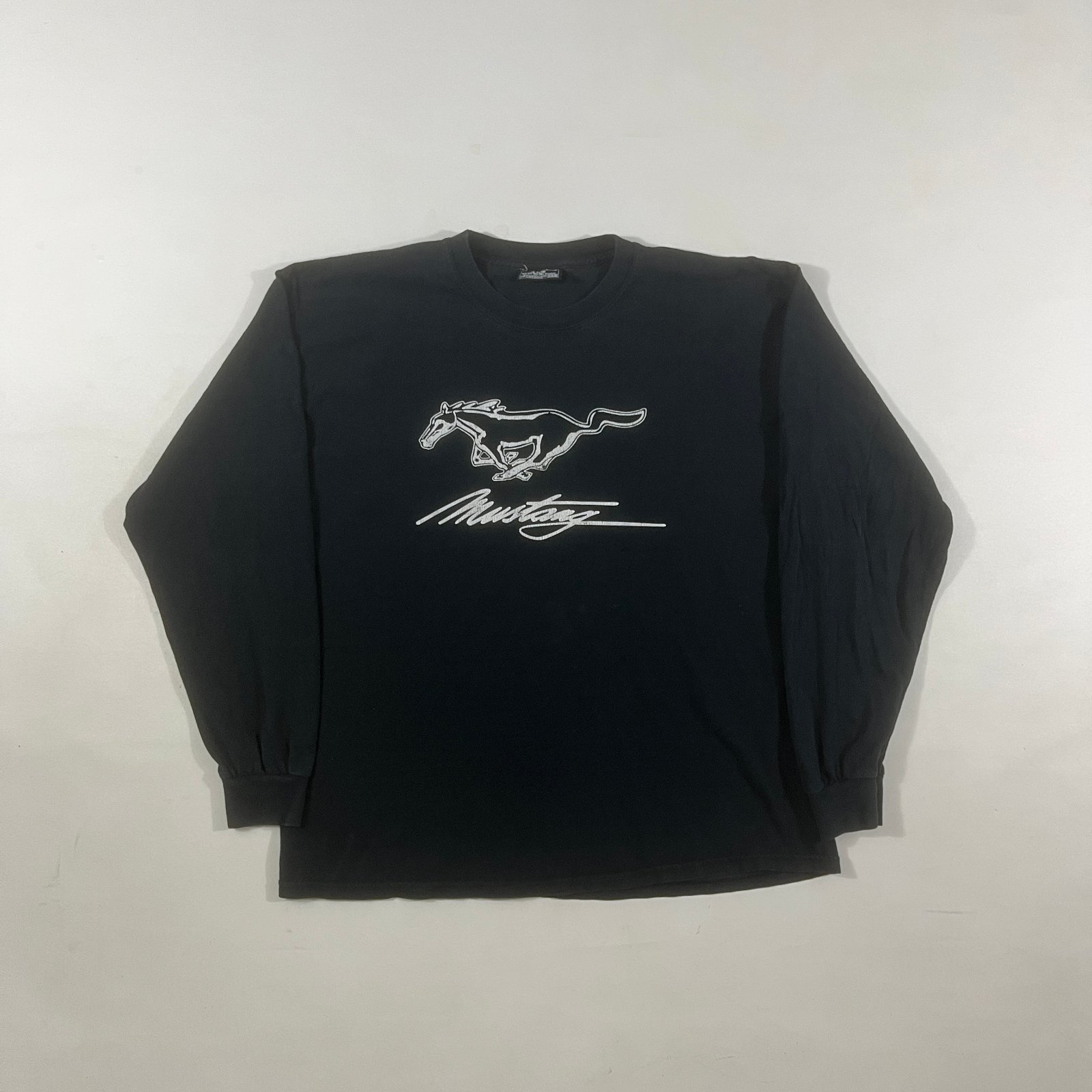 Vintage Y2K Ford Mustang Running Pony Logo Black Long Sleeve Graphic Tee XL