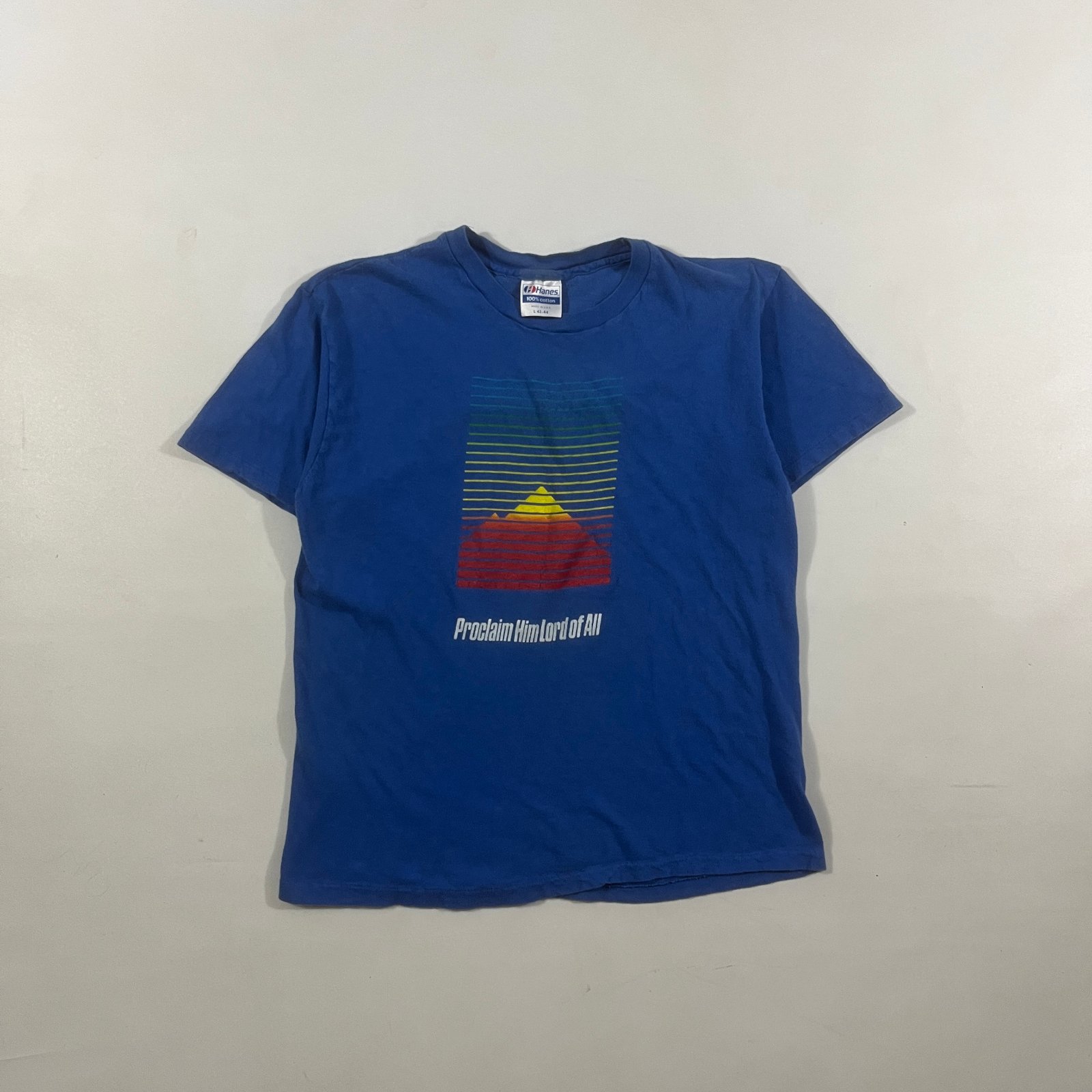 Vintage 90s Hanes "Proclaim Him Lord of All" Sunset Pyramid Christian Tee L