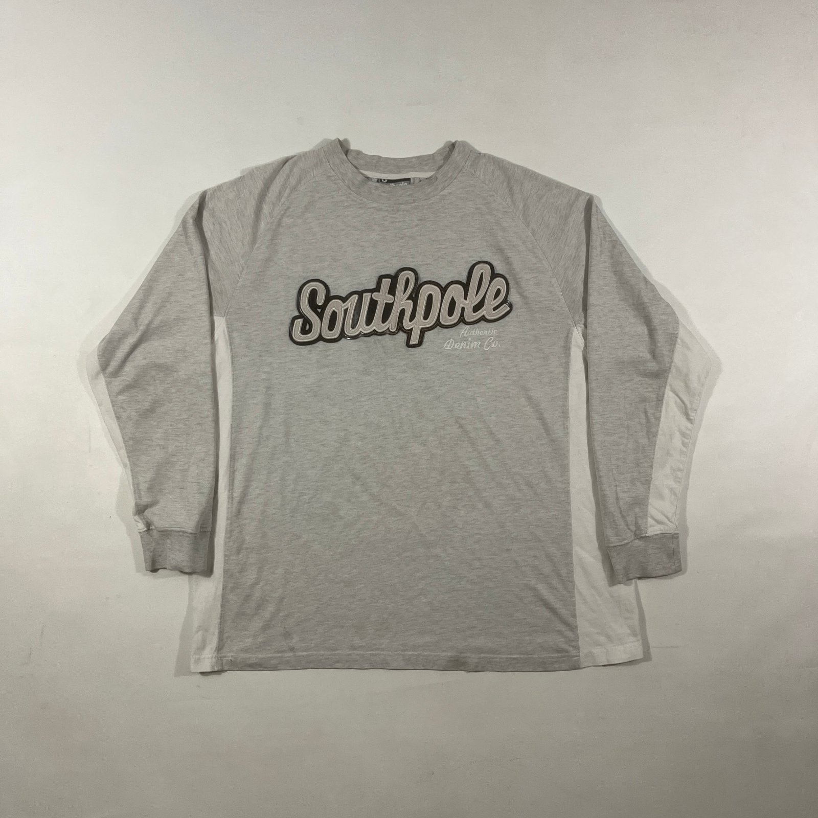 Vintage Y2K Southpole Authentic Denim Co Gray Script Logo Long Sleeve Tee XXL