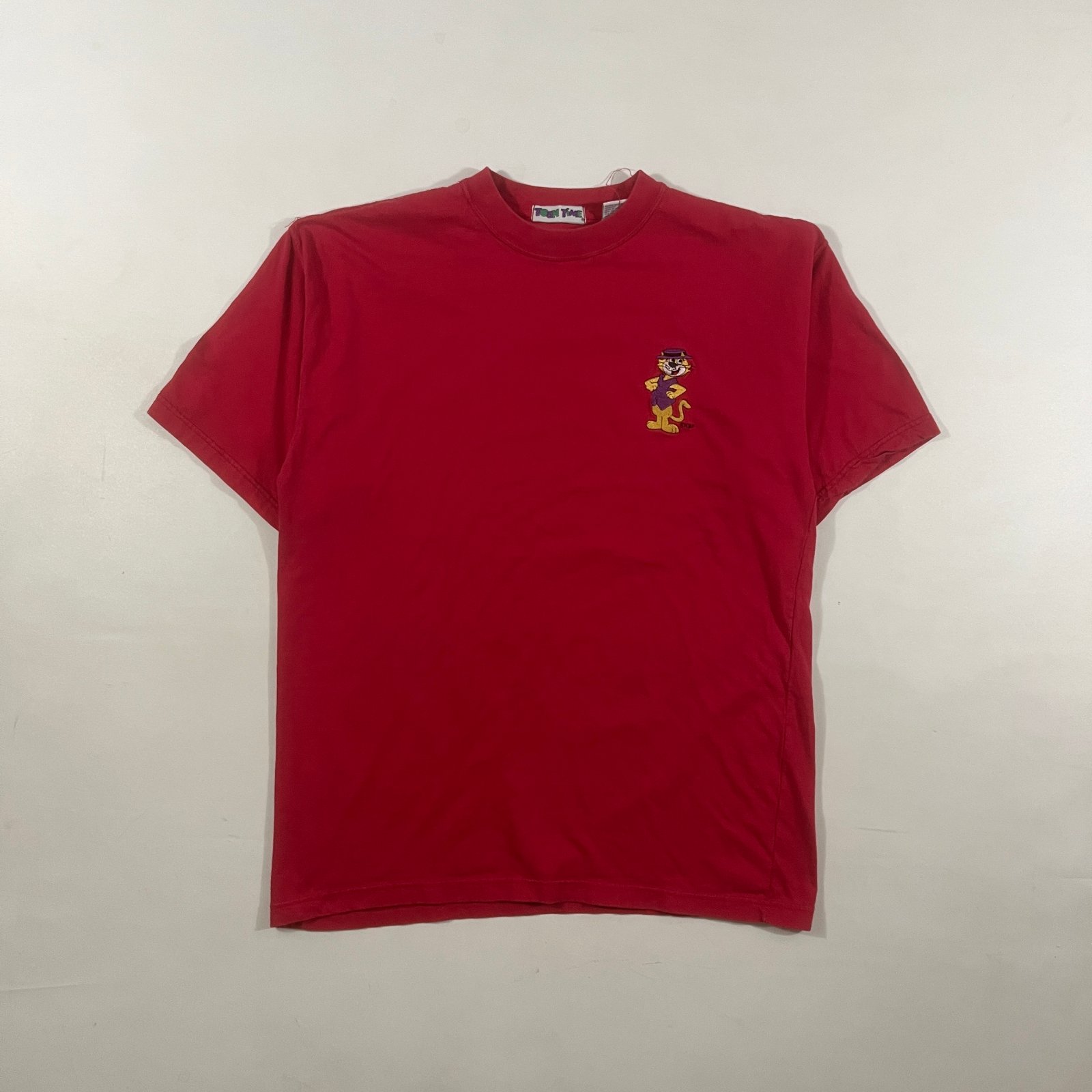 Vintage 90s Toon Time Red Embroidered Cartoon Cat T-Shirt L