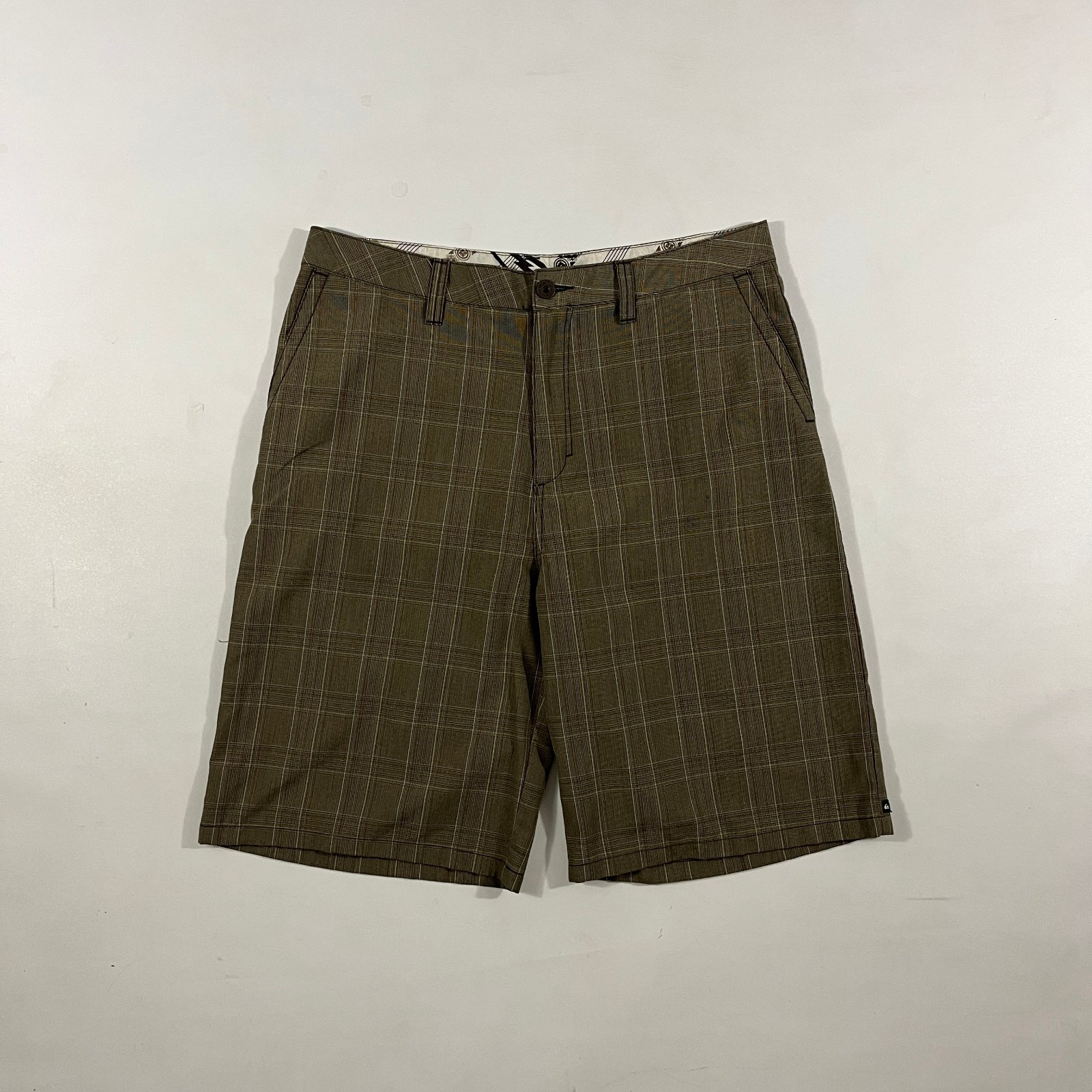 Quiksilver Olive Brown Plaid Hybrid Chino Shorts Mens 36