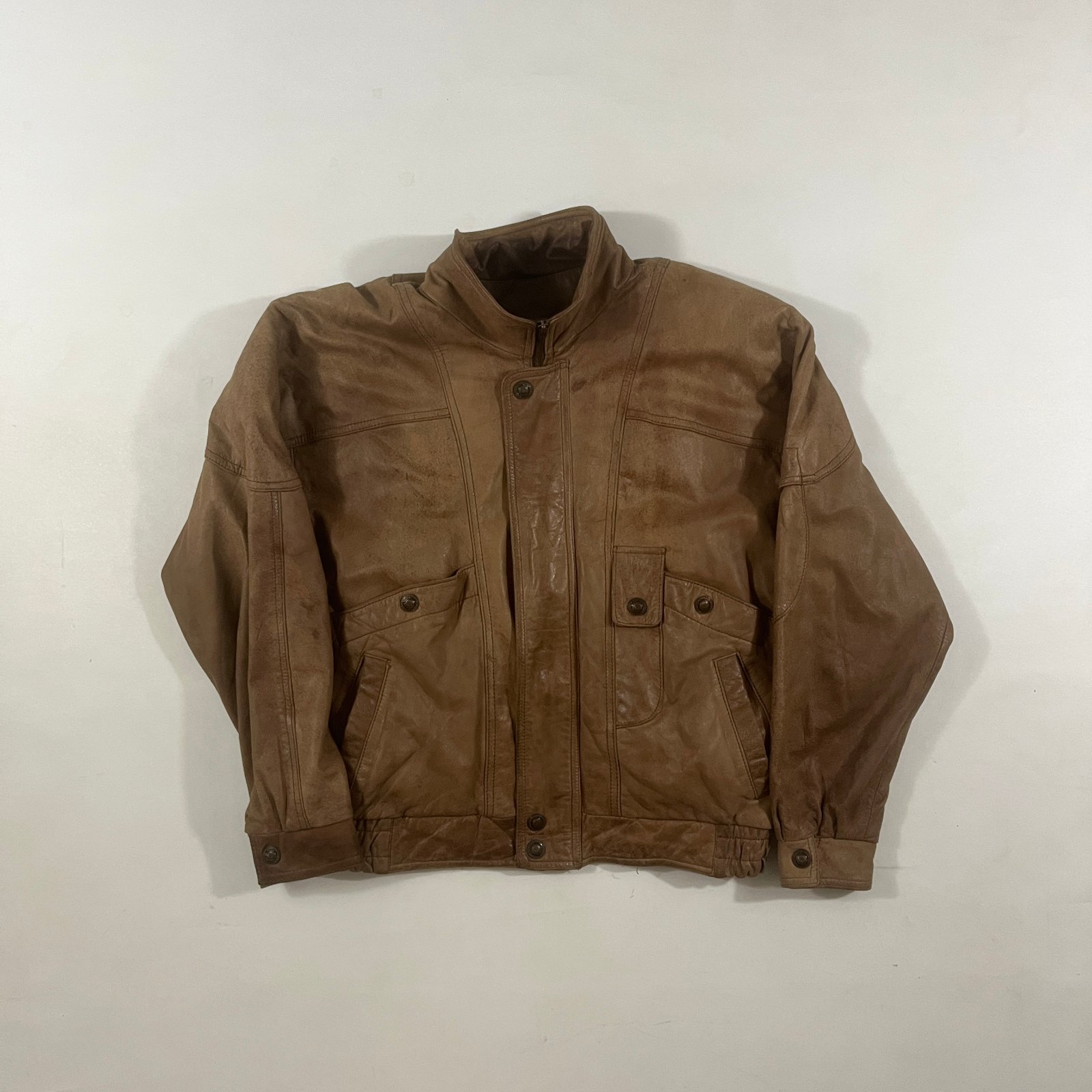 Vintage 90s Adventure Bound Originals Distressed Brown Leather Bomber Jacket M