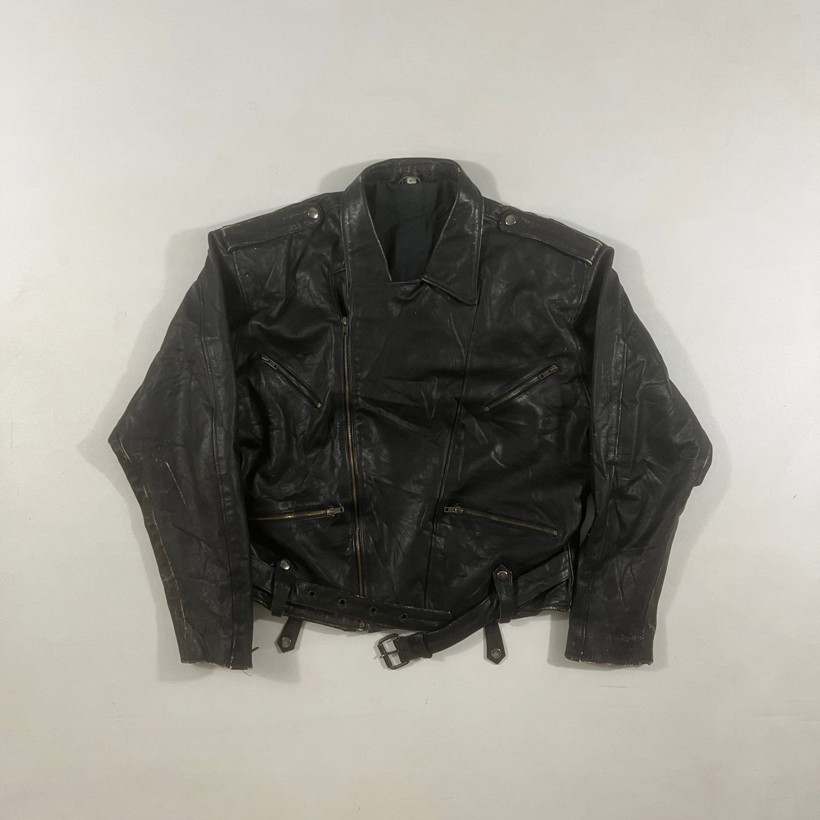 Vintage 90s Black Leather Double Rider Motorcycle Biker Jacket XXL