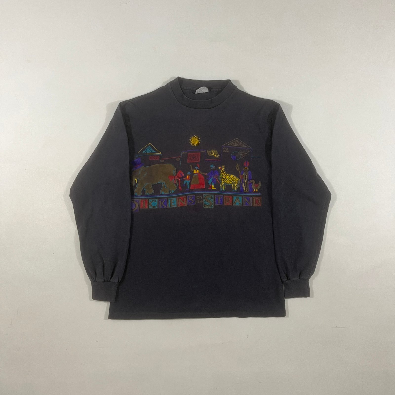 Vintage 90s Hanes Beefy-T Dickens on the Strand Galveston Mock Neck Long Sleeve Tee L