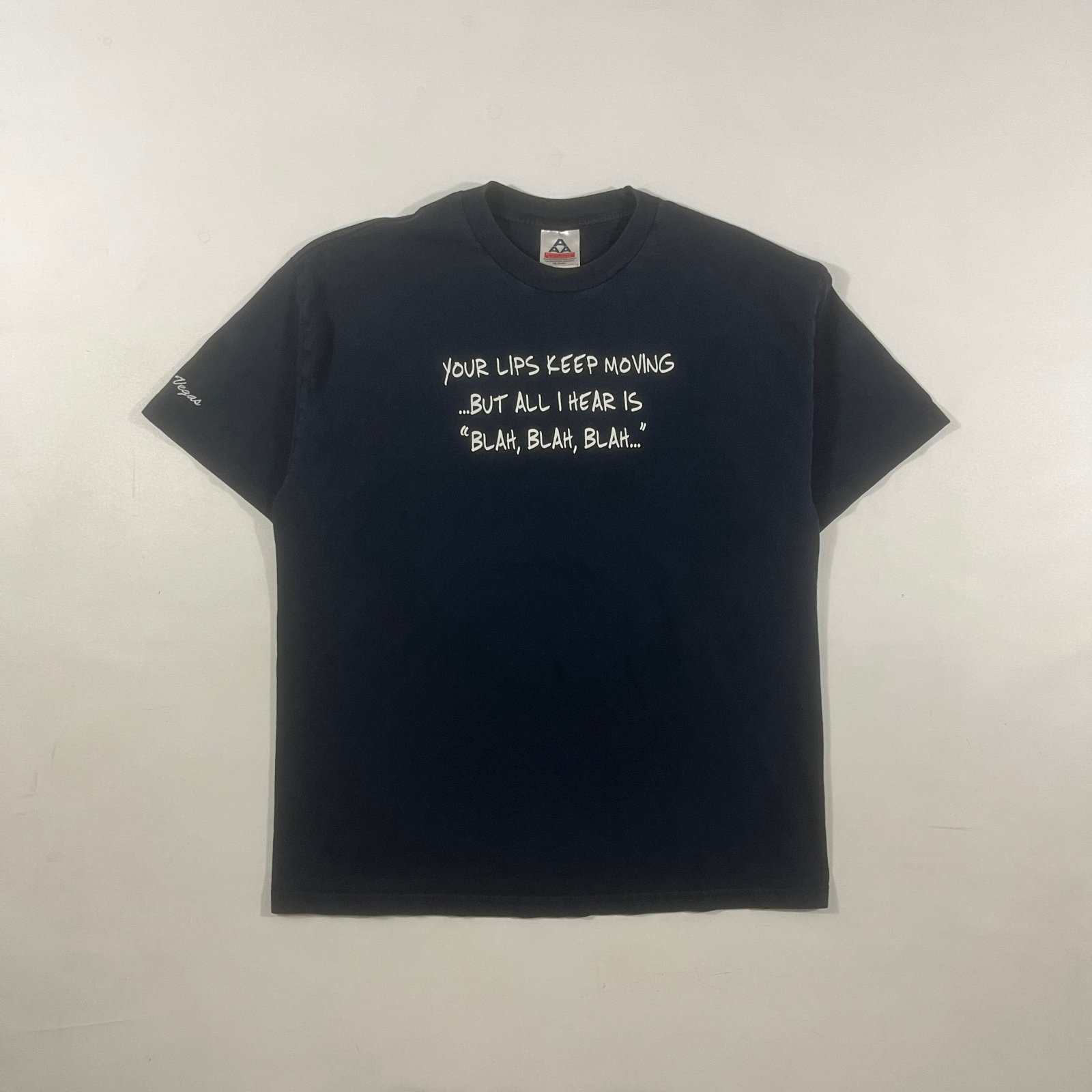 Vintage Y2K "Your Lips Keep Moving Blah Blah Blah" Vegas Funny Black Tee XL