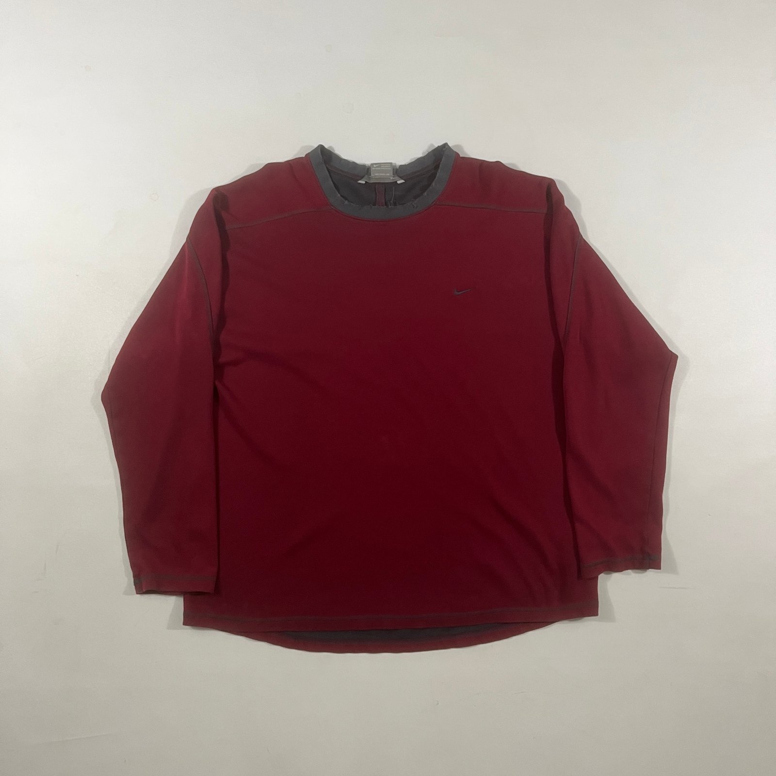 Vintage Y2K Nike Burgundy Contrast Stitch Swoosh Crewneck Pullover XL