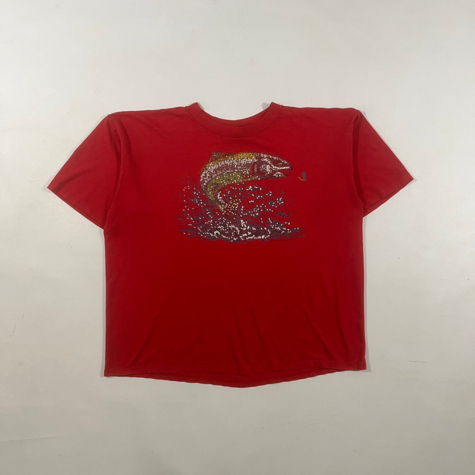 Vintage 90s T-Shirts Plus Red Rainbow Trout Fly Fishing Single Stitch Tee XXL