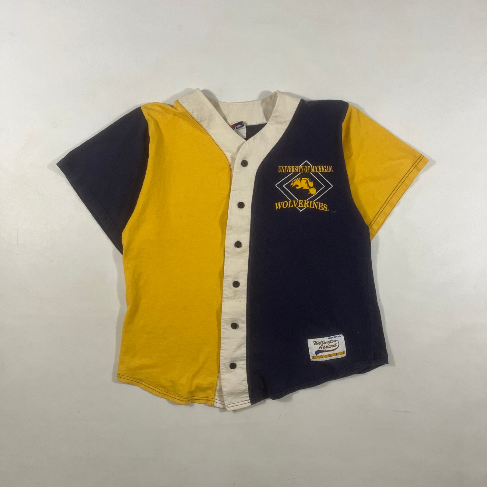 Vintage 90s Wellington Apparel Michigan Wolverines Color Block Baseball Jersey S/M