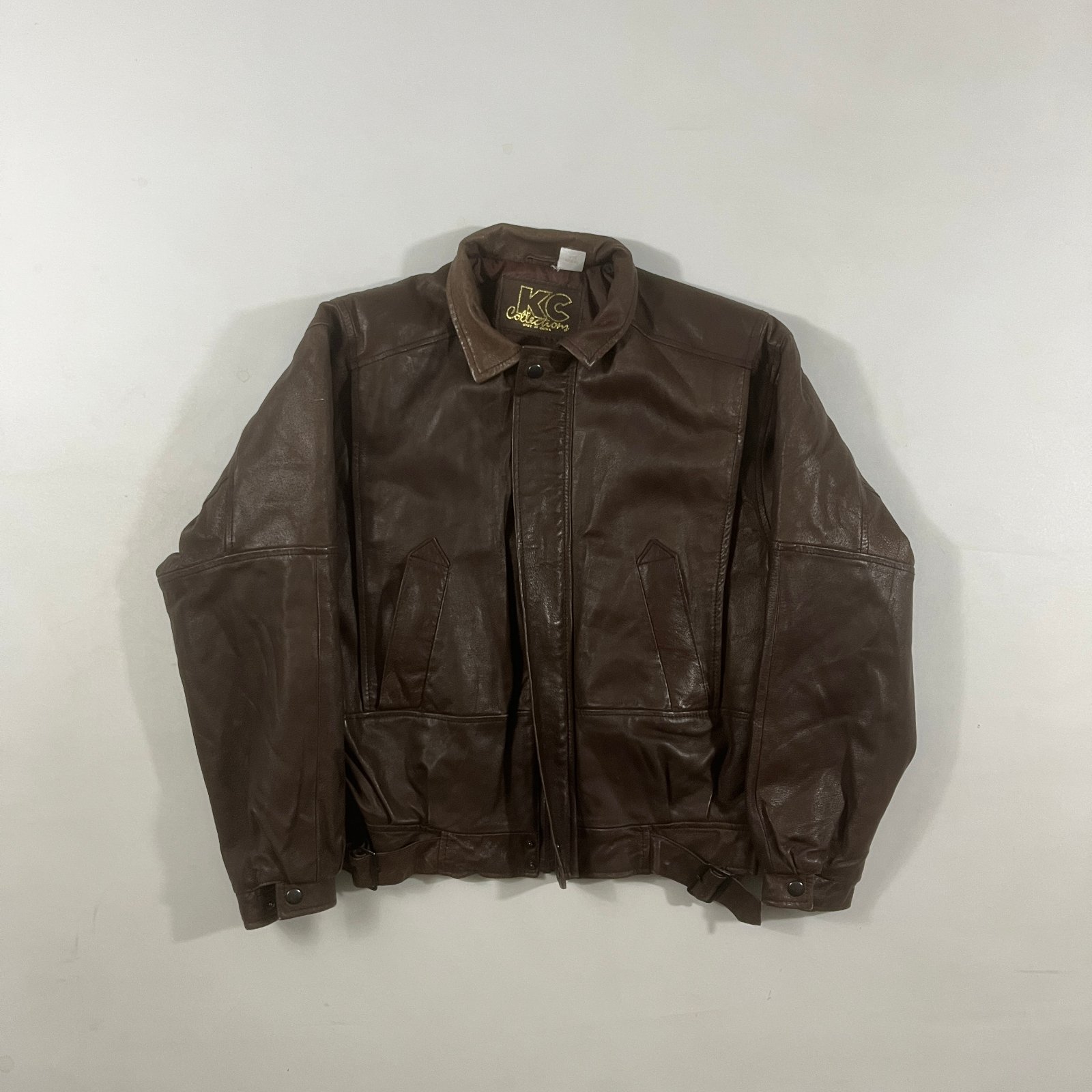 Vintage 90s KC Collections Brown Leather Bomber Aviator Jacket