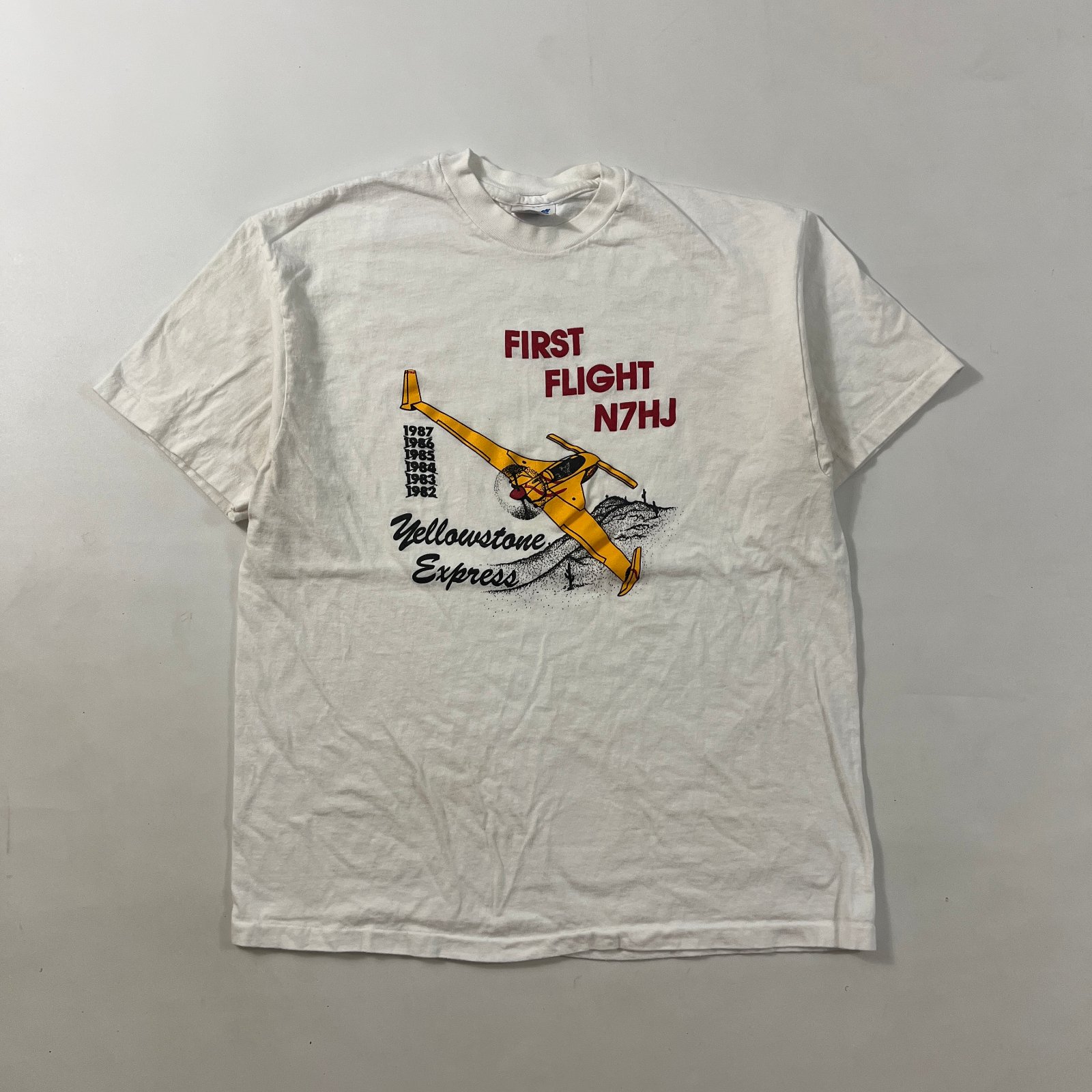 Vintage 80s Hanes Beefy-T Yellowstone Express First Flight N7HJ Aviation Single Stitch