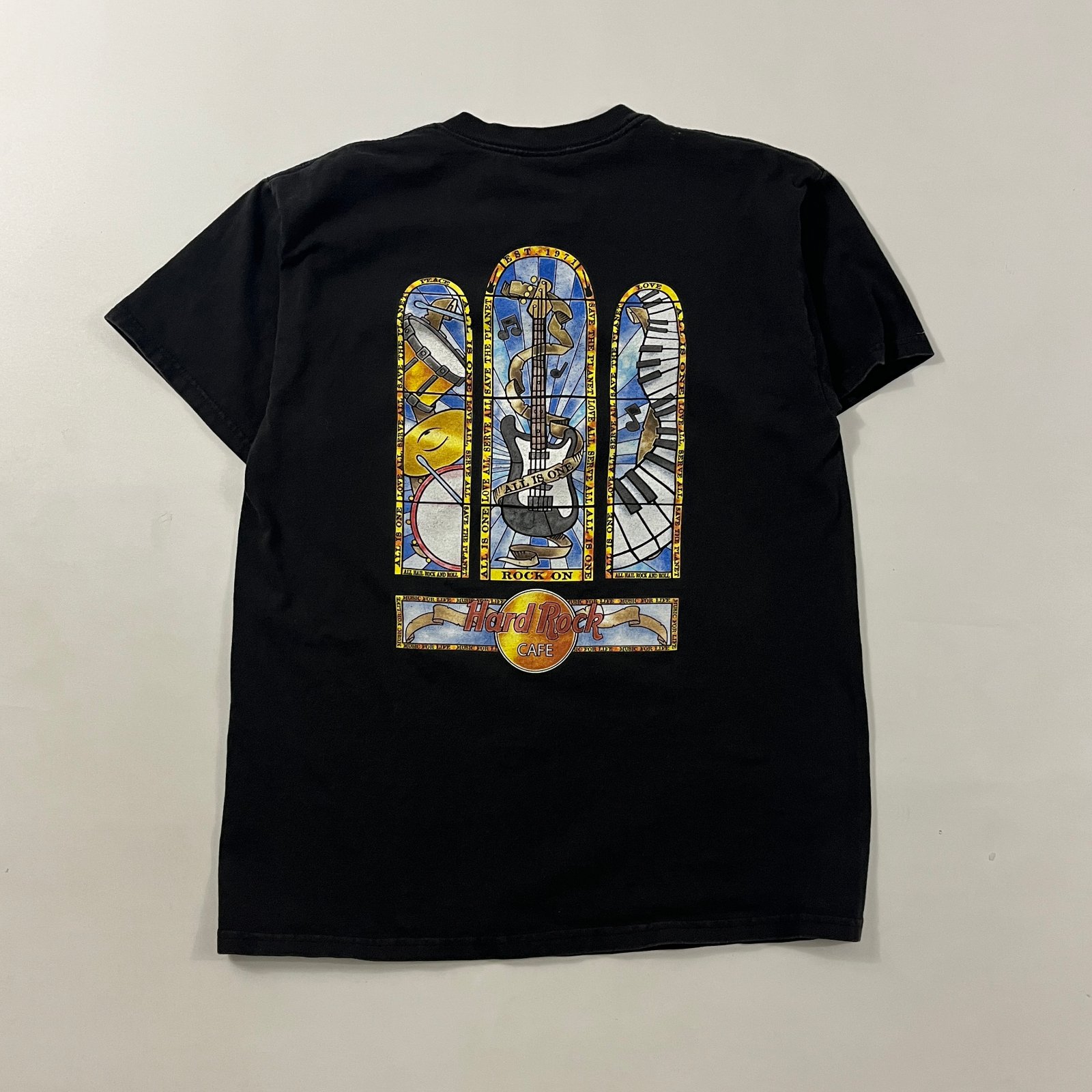 Hard Rock Cafe Pittsburgh Stained Glass Guitar Back Graphic Black T-Shirt L