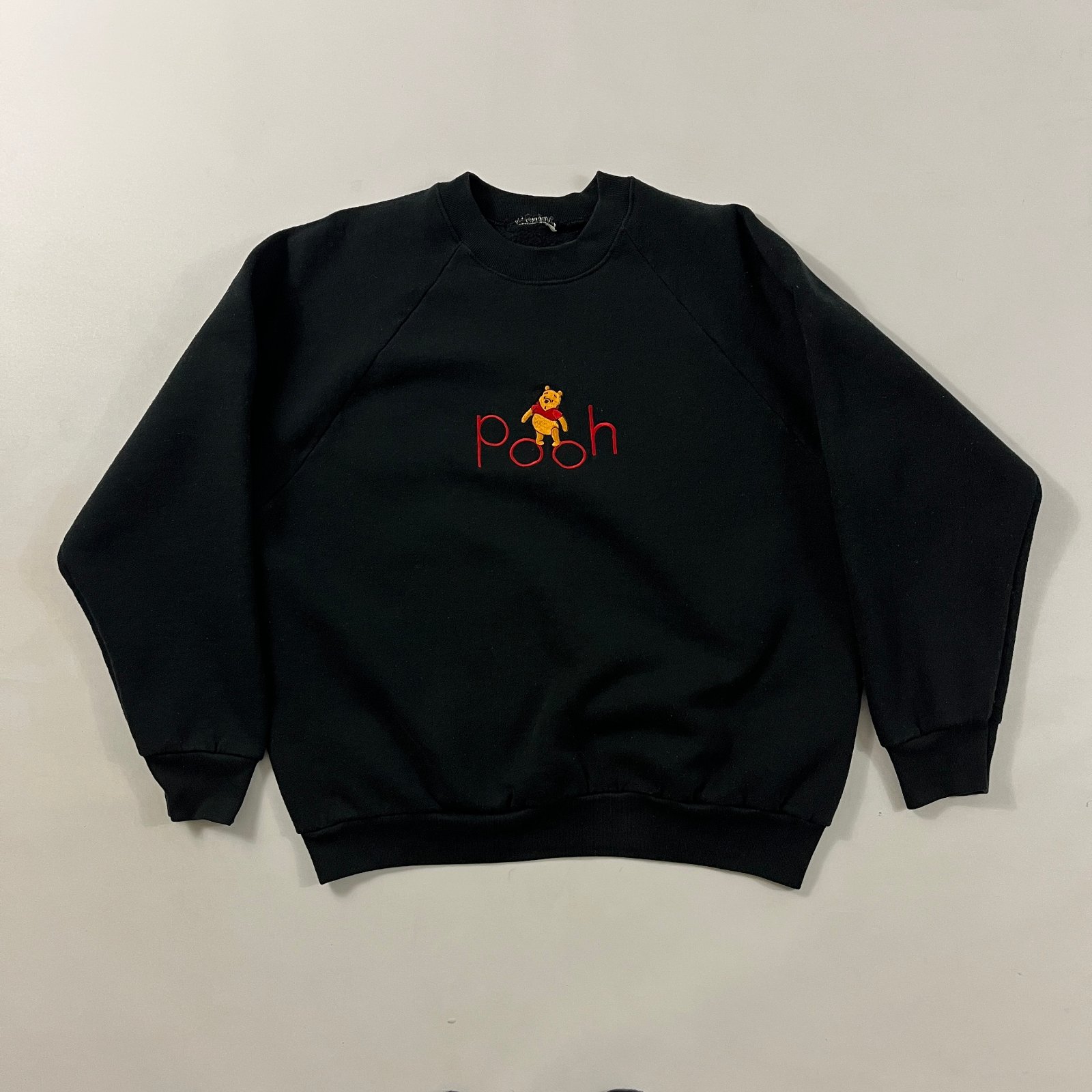 Vintage 90s Disney Winnie the Pooh Embroidered Black Raglan Crewneck Sweatshirt