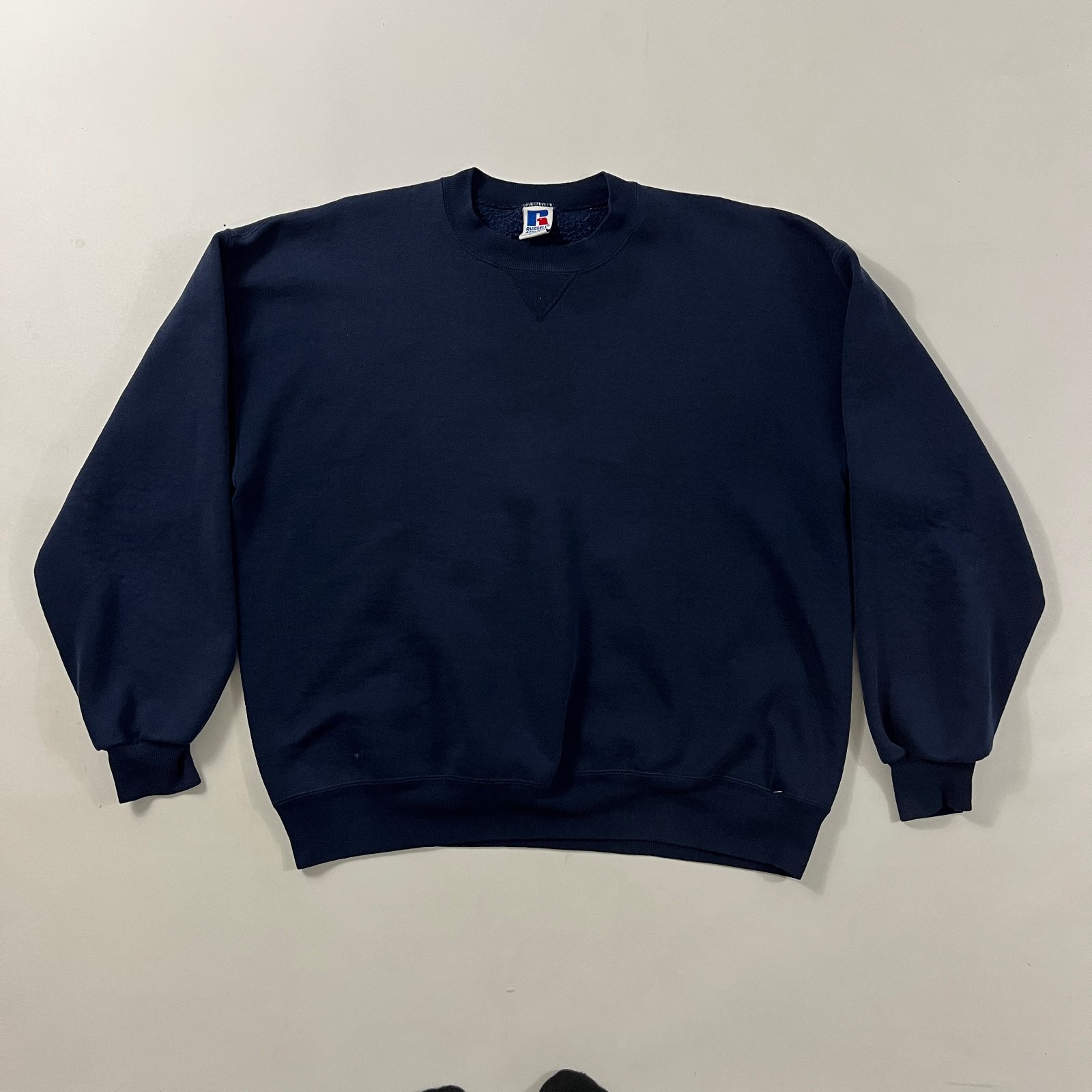 Vintage 90s Russell Athletic Navy Blank Crewneck Sweatshirt Made in USA XL