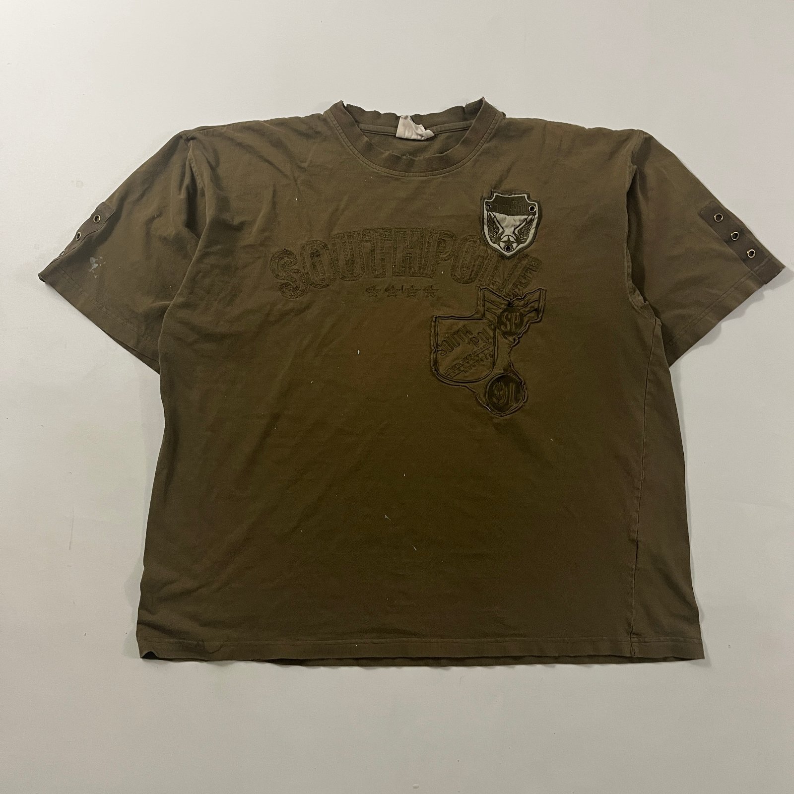 Vintage Y2K Southpole Olive Military Patch Embroidered Baggy Tee XL