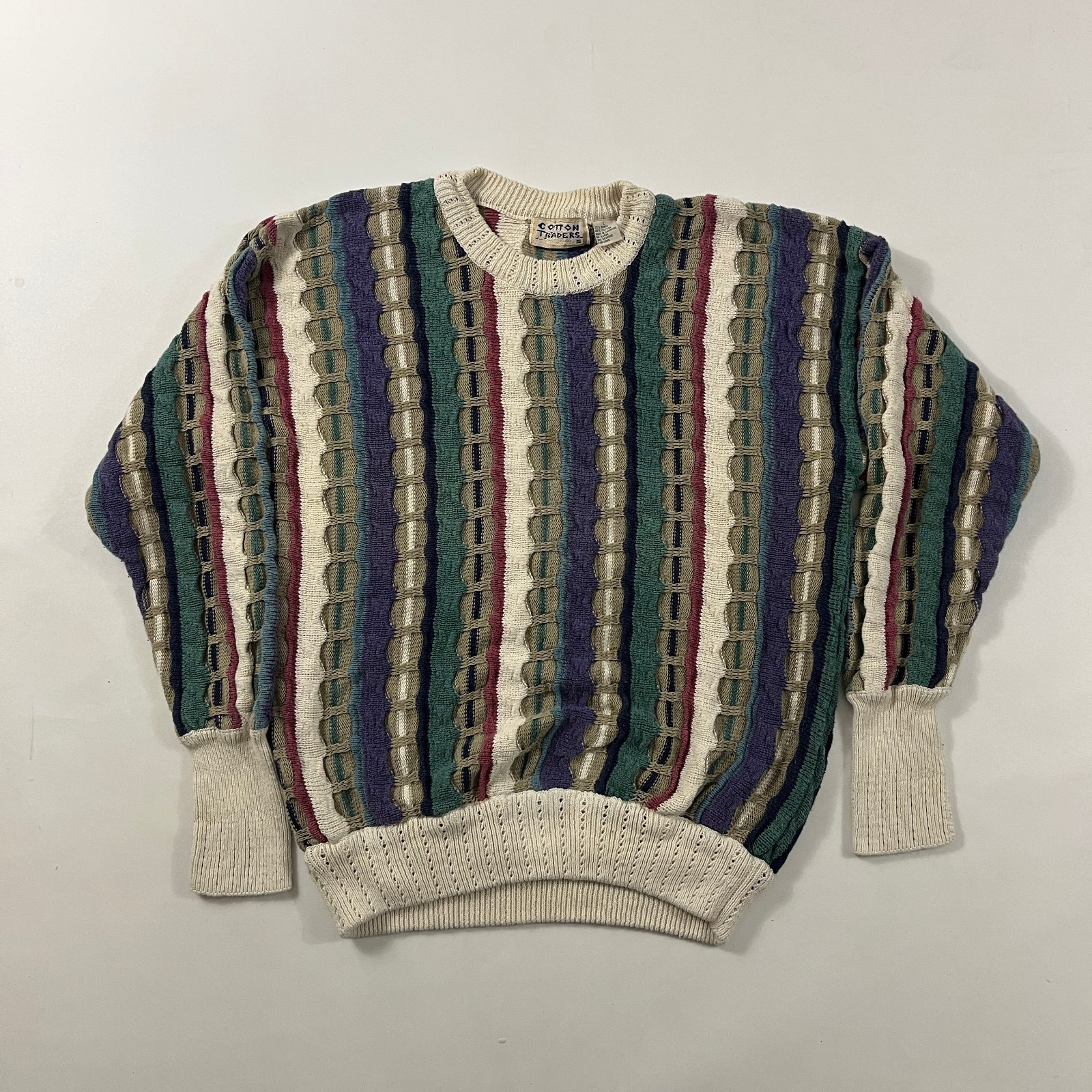 Vintage 90s Cotton Traders Coogi Style 3D Textured Knit Sweater L