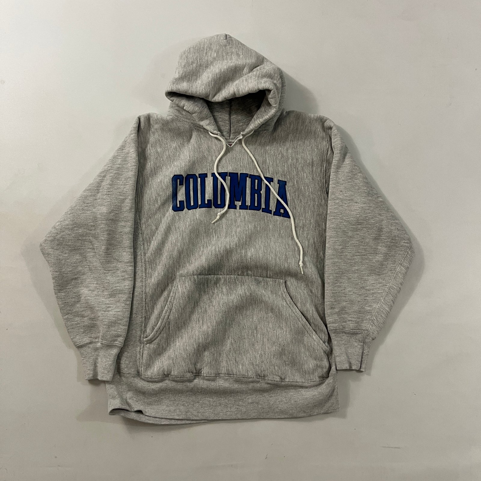 Vintage 90s Columbia Spellout Heather Gray Heavyweight Hoodie Made in USA L
