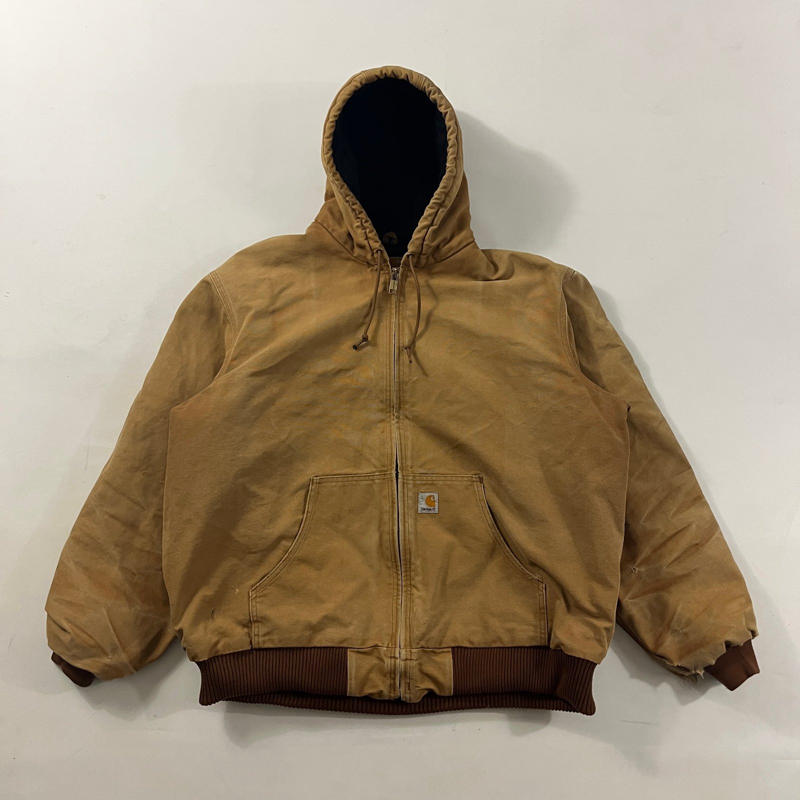 Vintage Carhartt Duck Canvas Hooded Active Jacket Quilt Lined Brown 2XL Tall USA