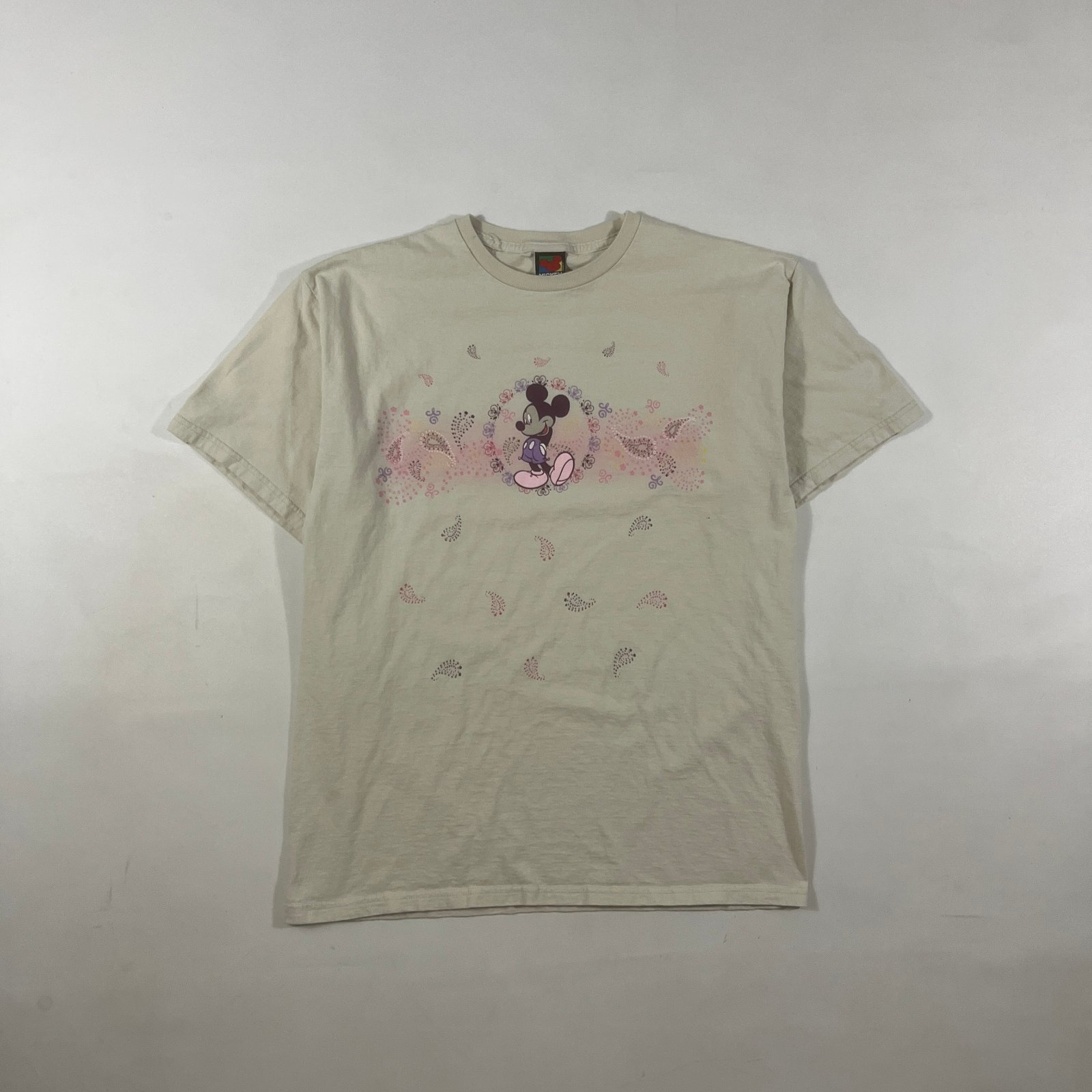 Vintage Y2K Mickey Unlimited Cream Paisley Floral Mickey Mouse Disney Tee