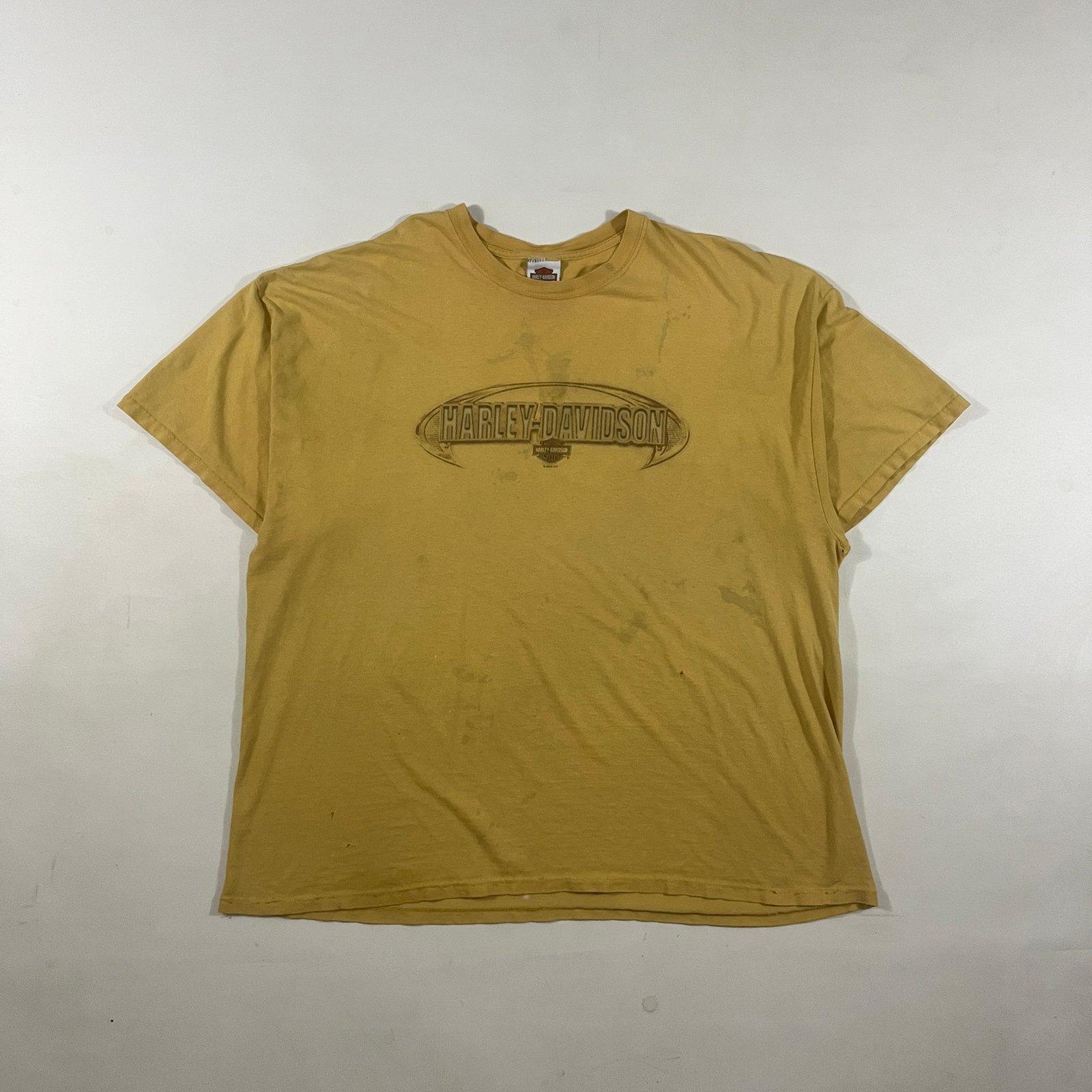 Vintage 2003 Harley Davidson Mustard Yellow Distressed Logo Tee XXL