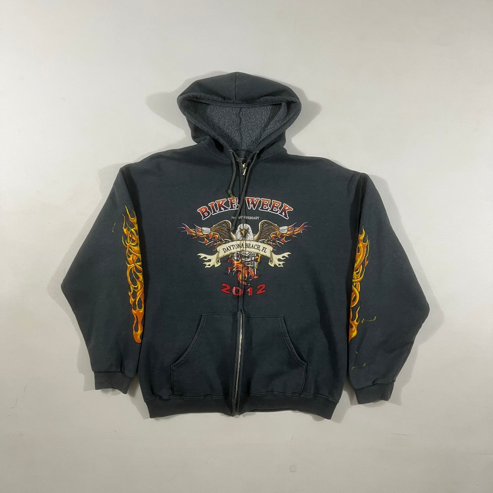 Daytona Beach Bike Week 2012 71st Anniversary Eagle Flames Zip Up Hoodie