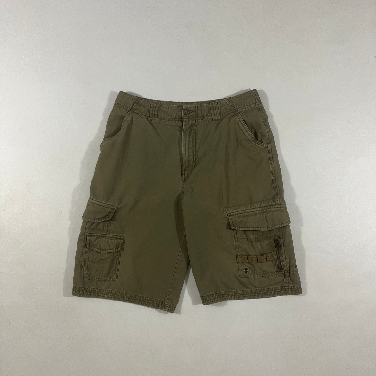 Y2K Urban Pipeline Olive Green Baggy Cotton Cargo Shorts Multi Pocket