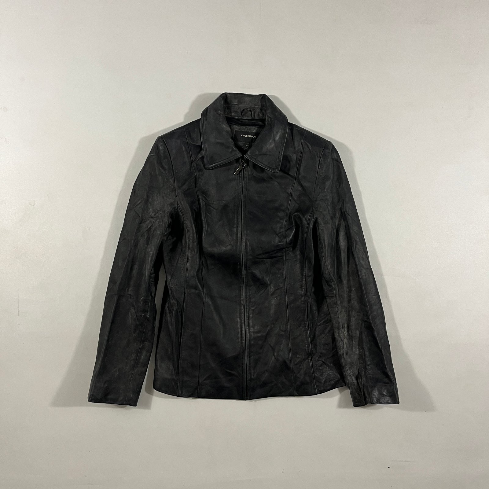 Colebrook Y2K Black Distressed Leather Zip Up Moto Jacket S