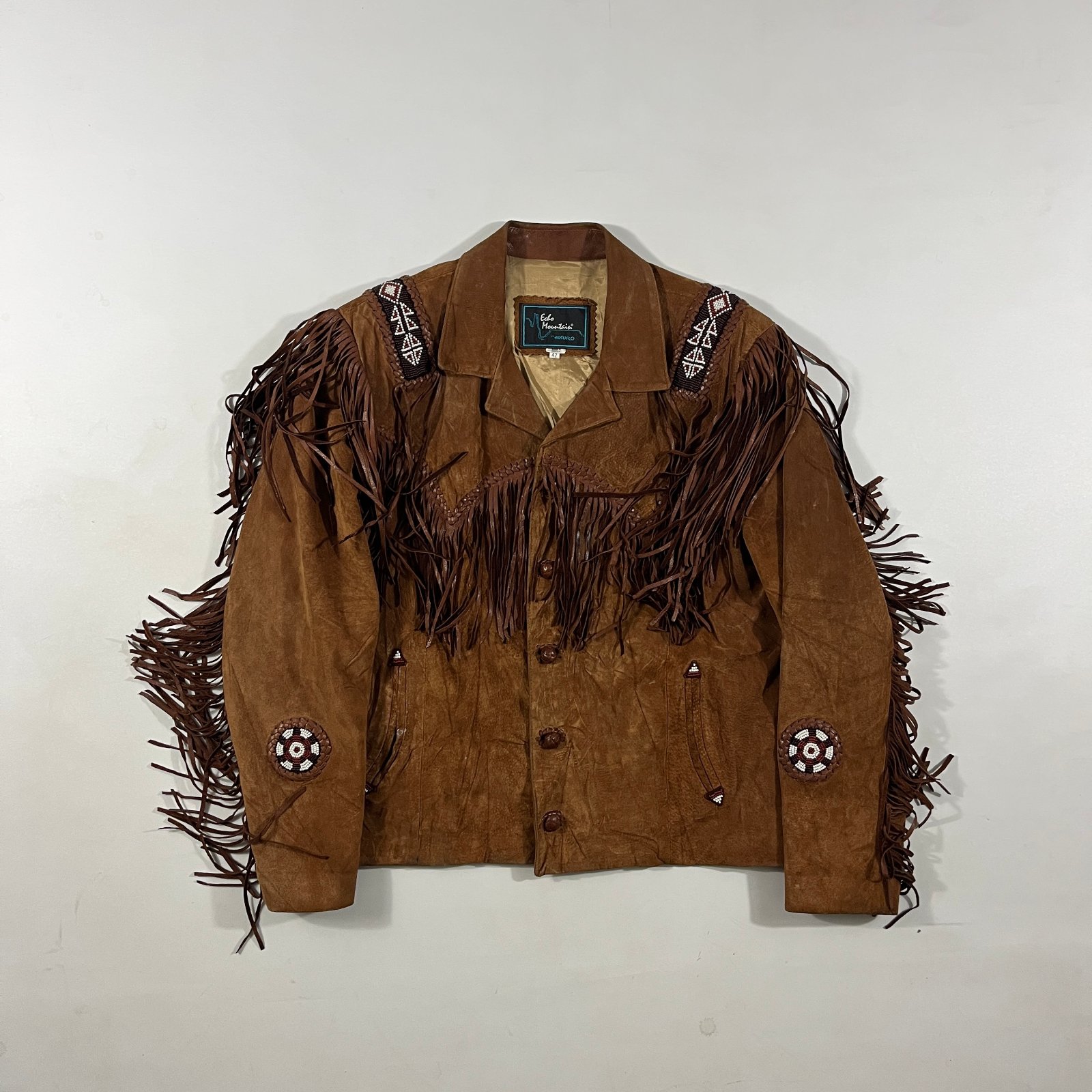 Vintage Echo Mountain by Arturo Brown Suede Fringe Beaded Western Jacket 42