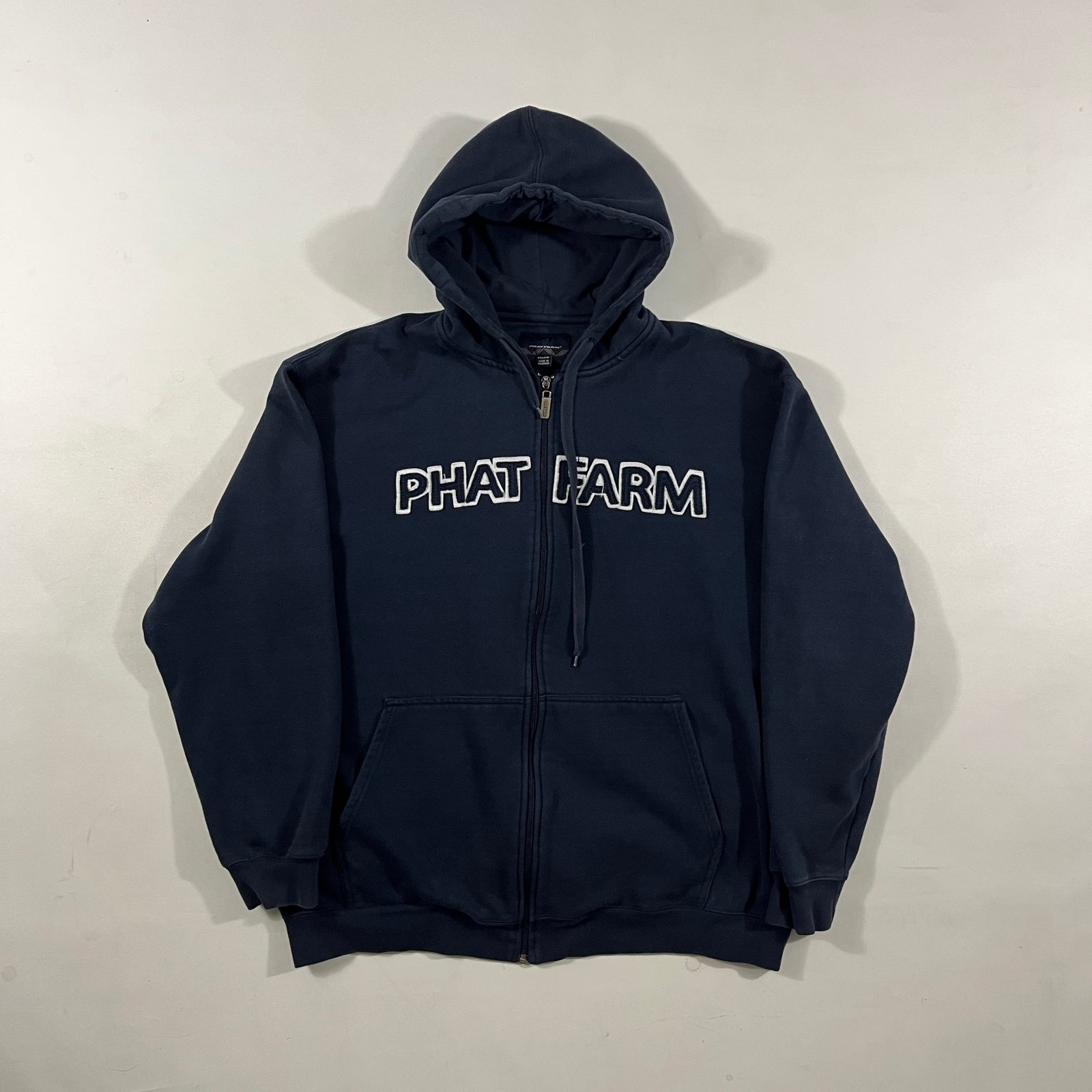 Vintage Y2K Phat Farm Navy Spellout Embroidered Full Zip Hoodie 2XL