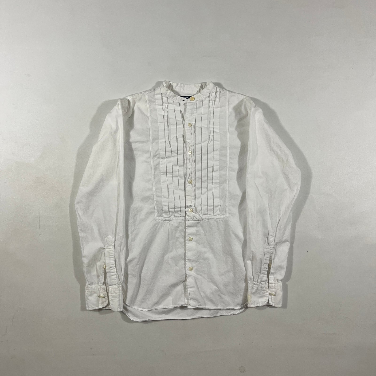 Vintage Polo Ralph Lauren White Pleated Bib Front Band Collar Tuxedo Shirt S