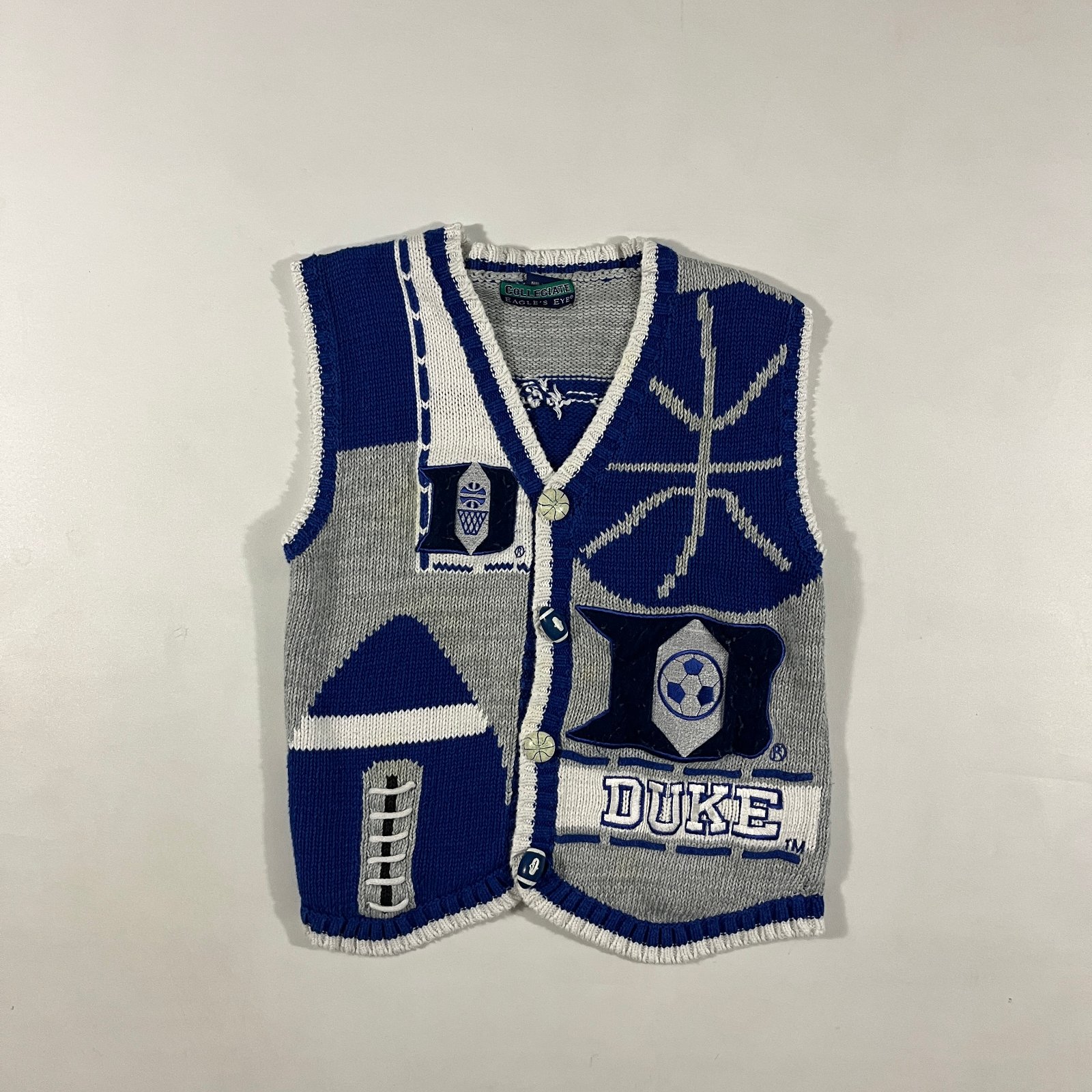 Vintage 90s Eagle's Eye Collegiate Duke Blue Devils Knit Button Sweater Vest