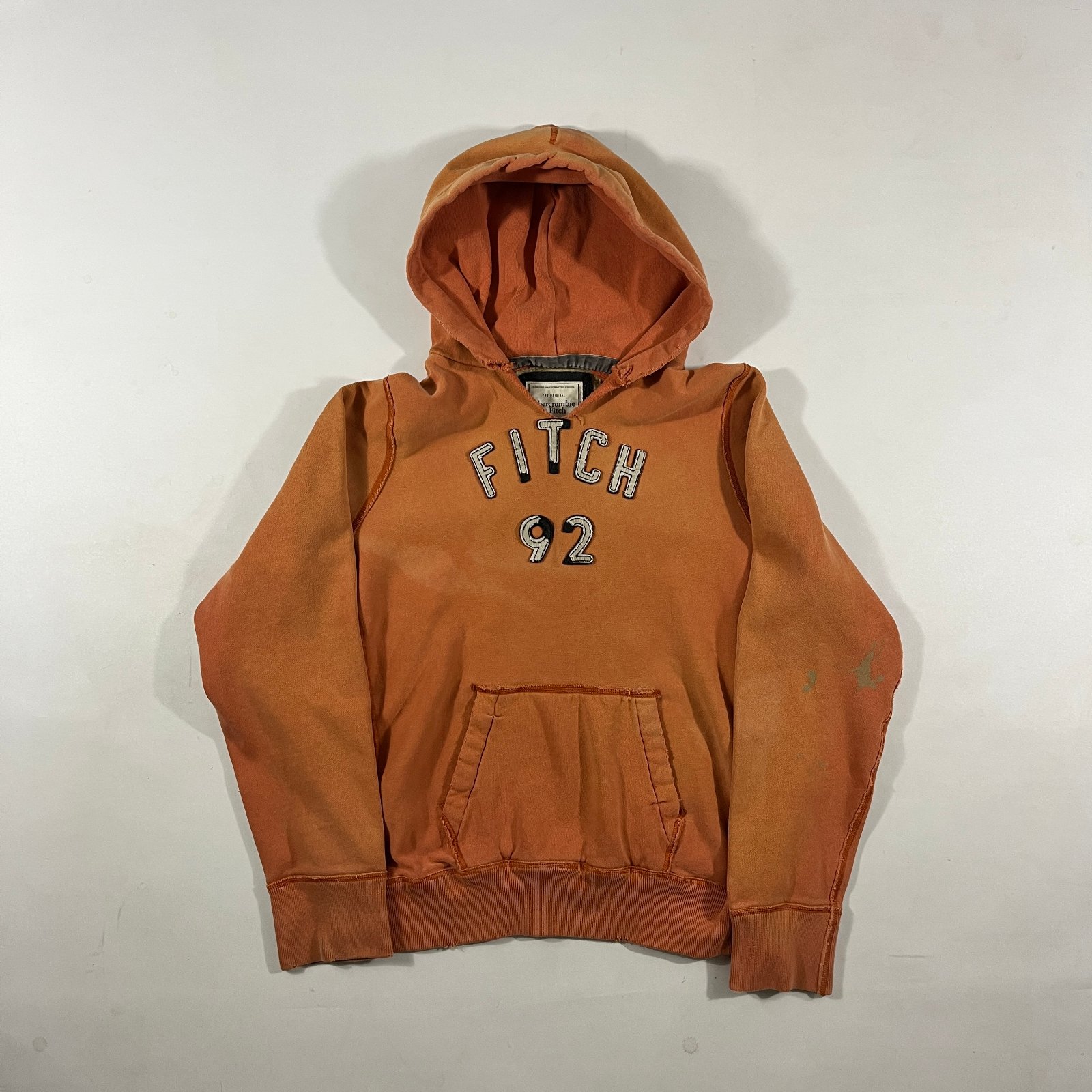 Abercrombie & Fitch Distressed Orange Fitch 92 Spellout Pullover Hoodie XXL