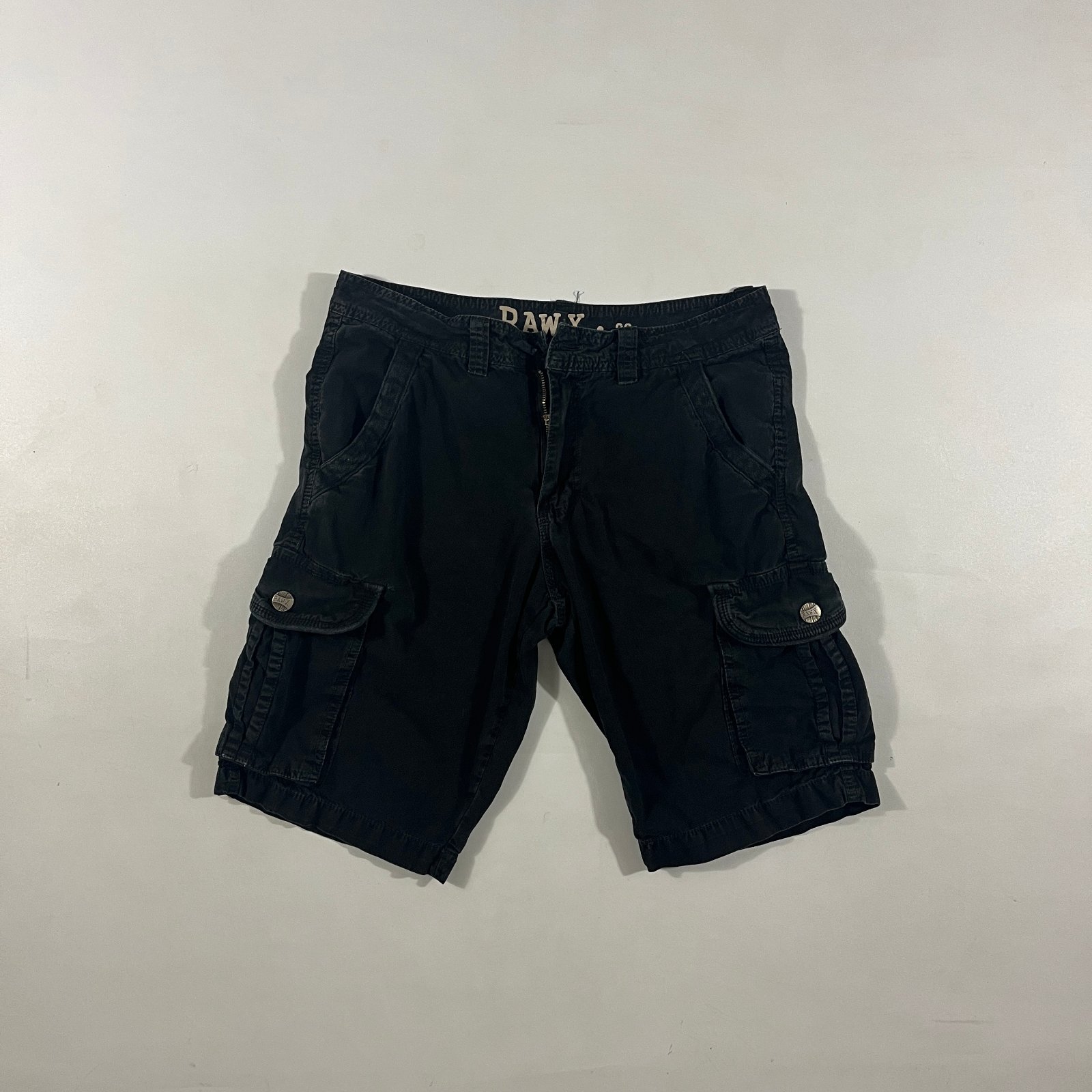 Raw X Black Distressed Cargo Shorts Multi-Pocket Utility Skater Y2K 30