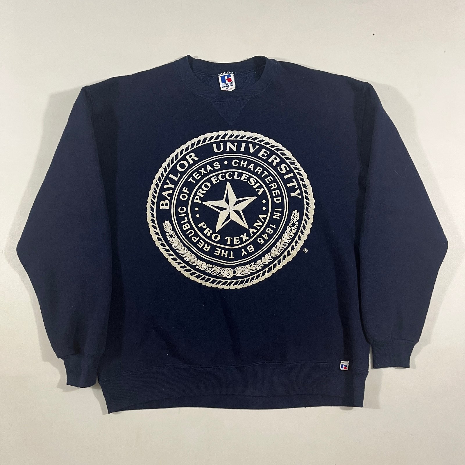 Vintage 90s Russell Athletic Baylor University Seal Navy Crewneck Sweatshirt XL