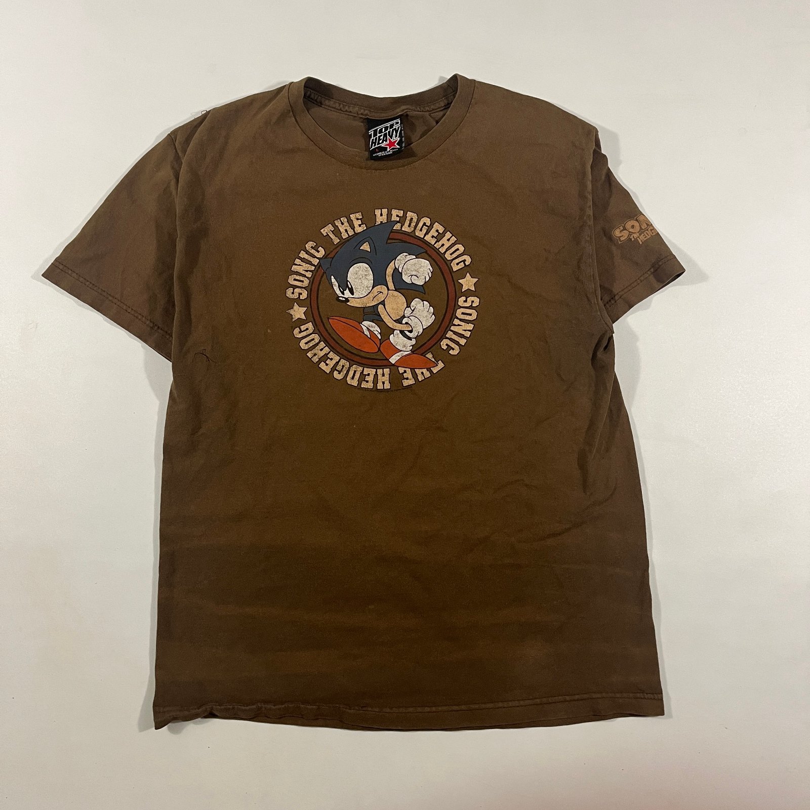 Vintage Y2K Sonic The Hedgehog Brown Graphic Tee L Top Heavy Sega