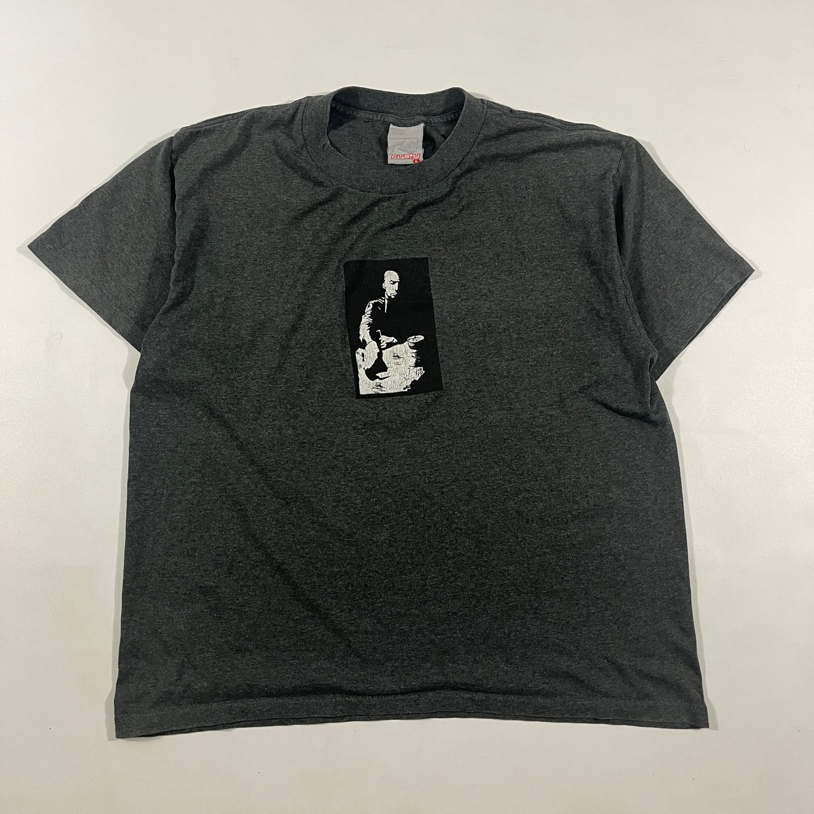 Vintage Y2K Rusty Charcoal Gray Graphic Surf Skate T-Shirt L