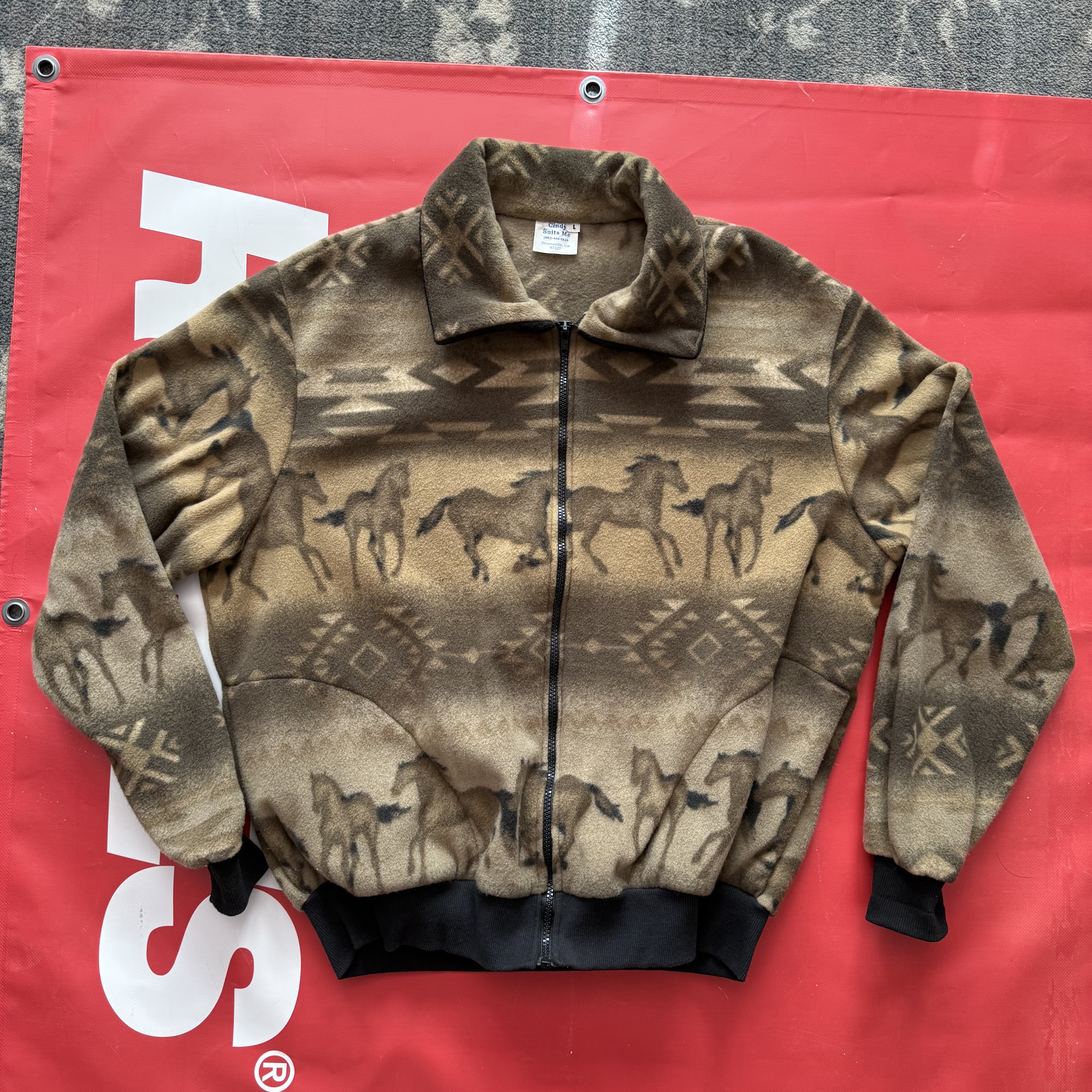 Vintage Southwestern Horse Print Fleece Jacket talon zip medium