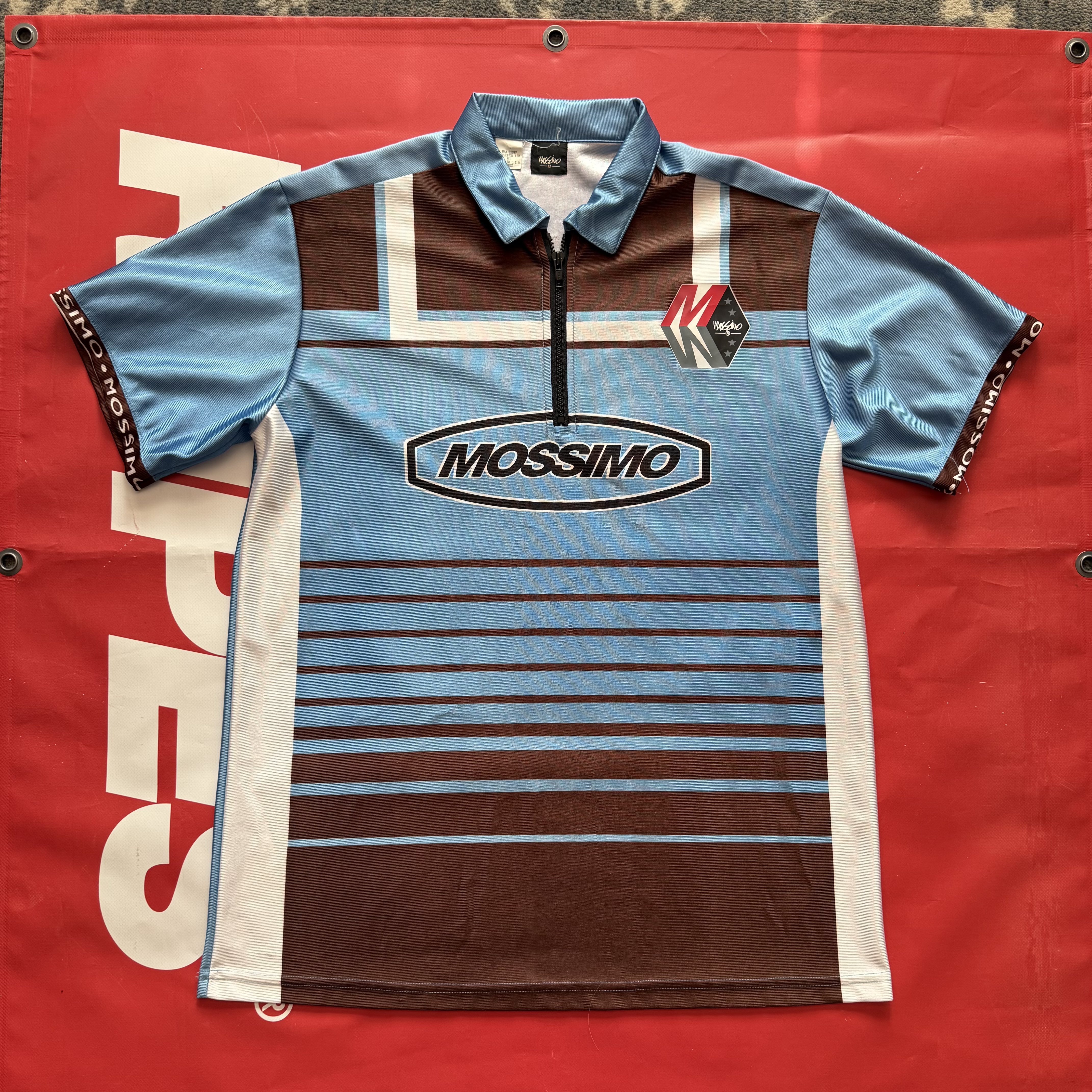 Vintage USA Mossimo Stripe Zip Polo Shirt Large