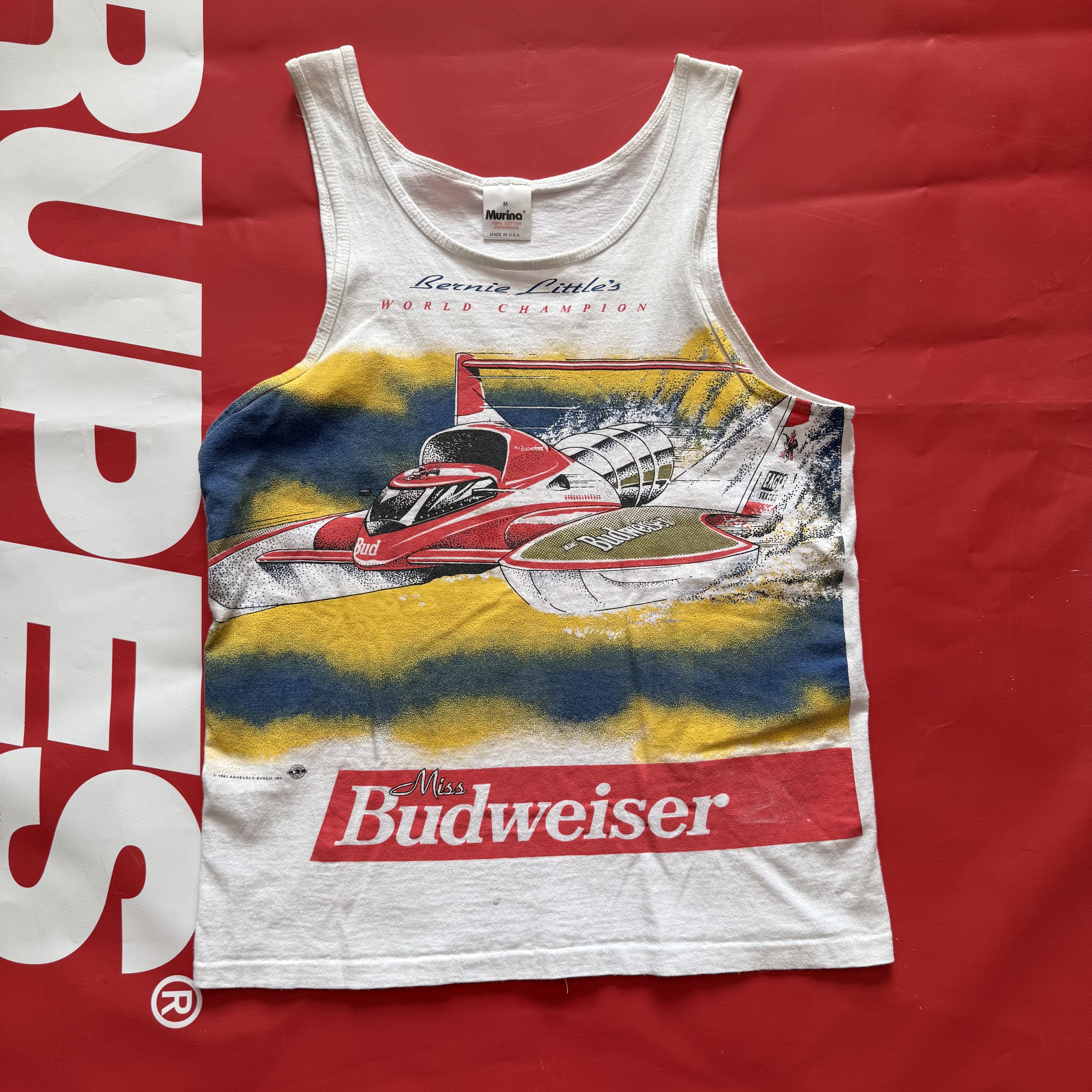 Vintage 1993 Budweiser Bernie Little's World Champion Hydroplane Tank Top medium