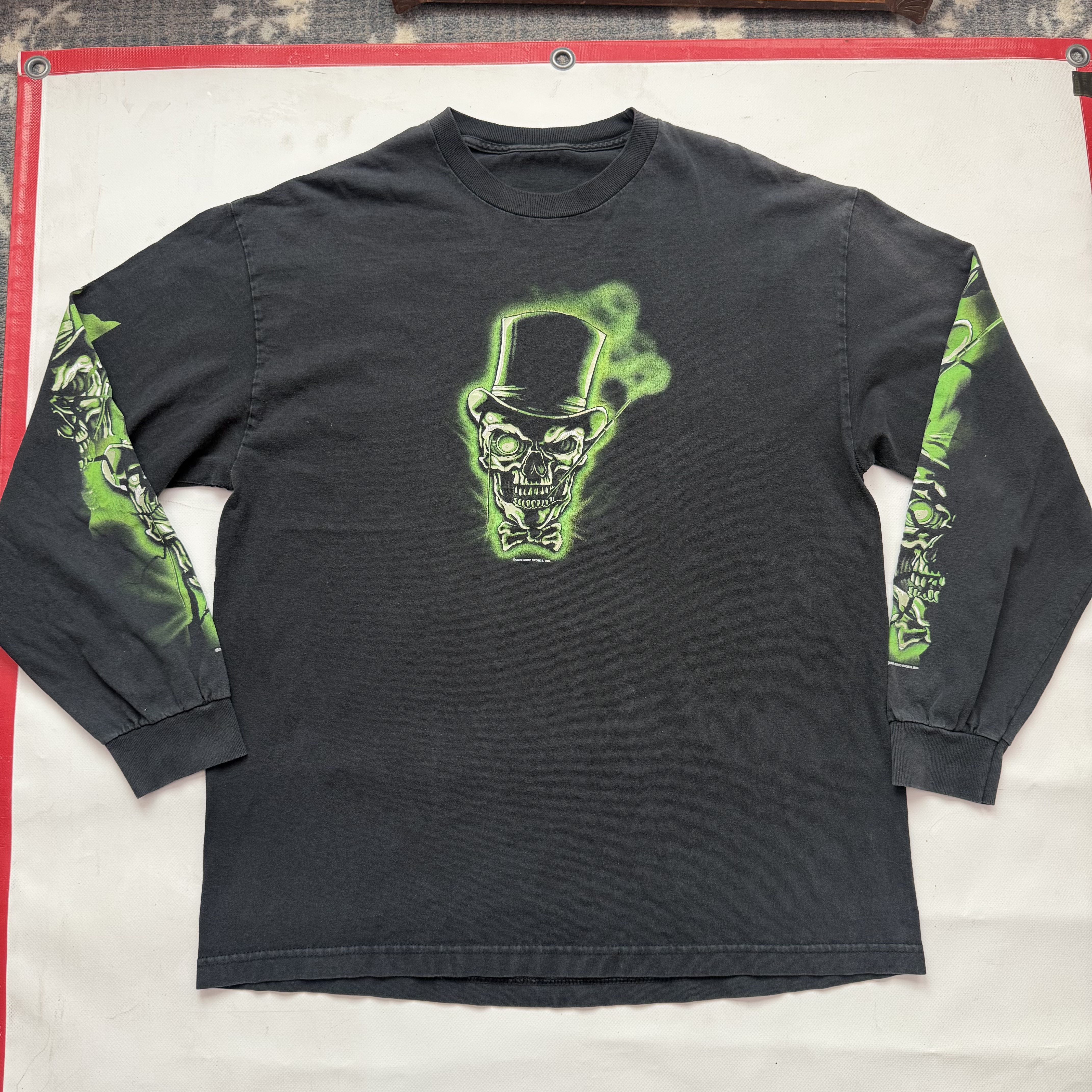 Y2k grail Gothic Skull Top Hat Long Sleeve T-Shirt Large