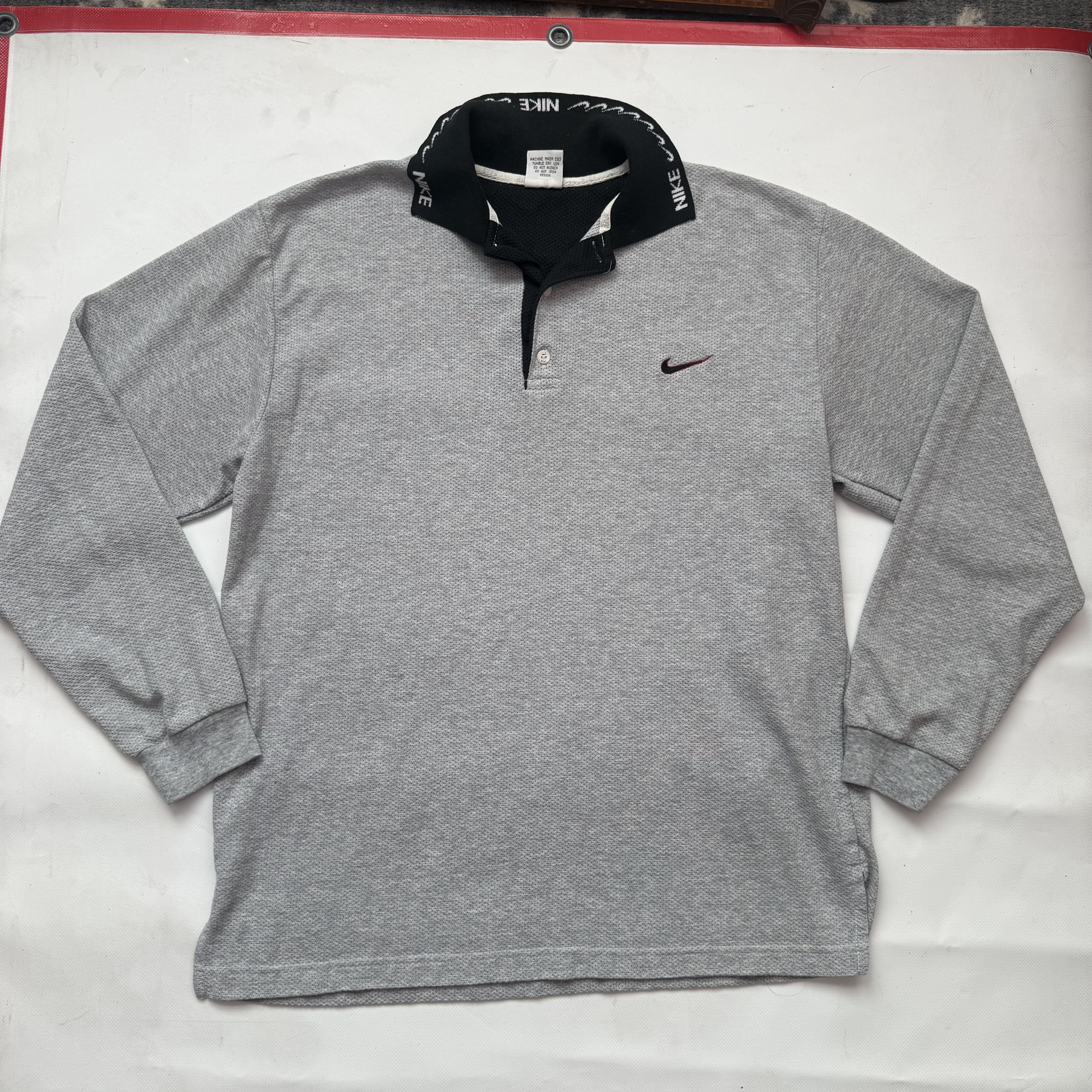 Vintage Nike Grey Long Sleeve Polo Shirt medium