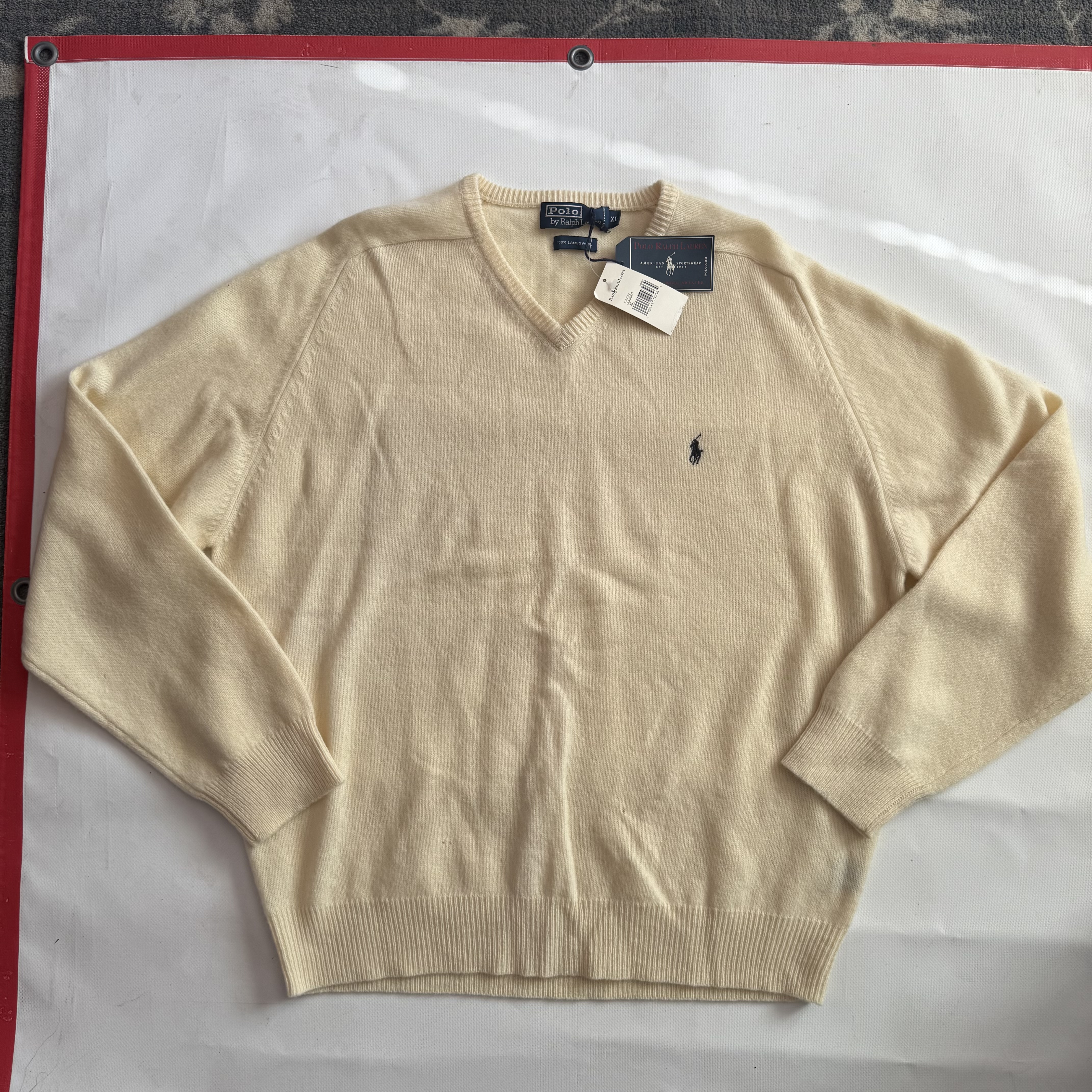 Polo Ralph Lauren Men's Cream V-Neck Sweater lambs wool XL
