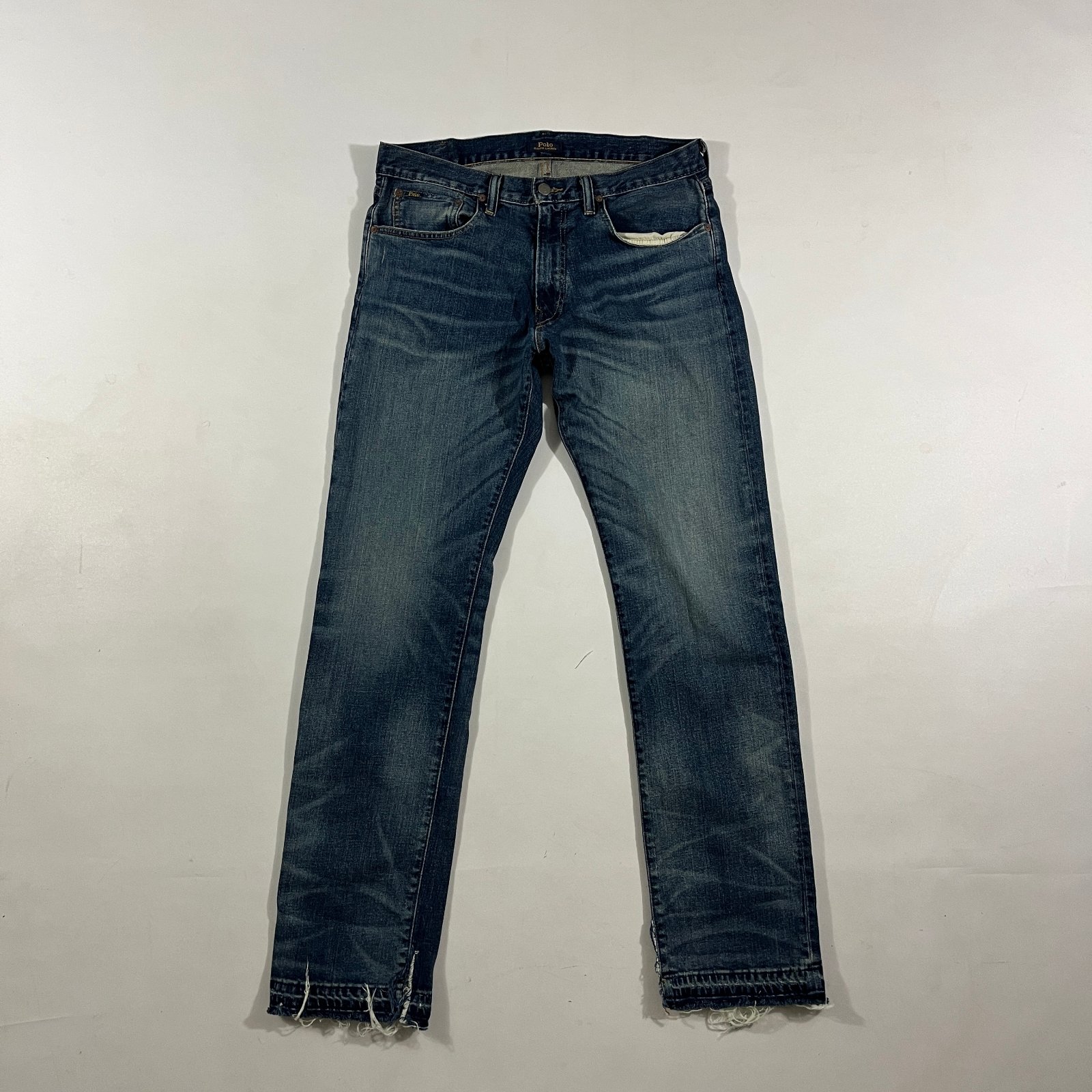 Polo Ralph Lauren Dark Wash Slim Straight Jeans Raw Hem Faded Denim