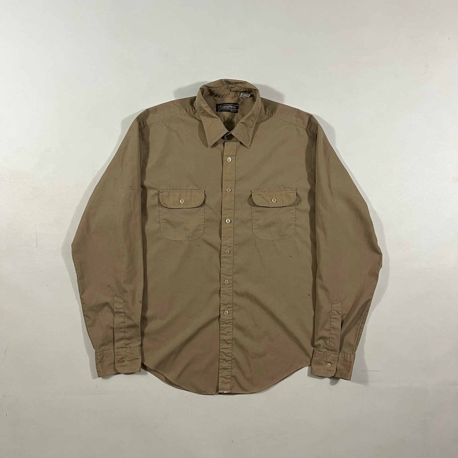 Vintage 90s Sears SportsWear Tan Khaki Utility Button Down Work Shirt XL