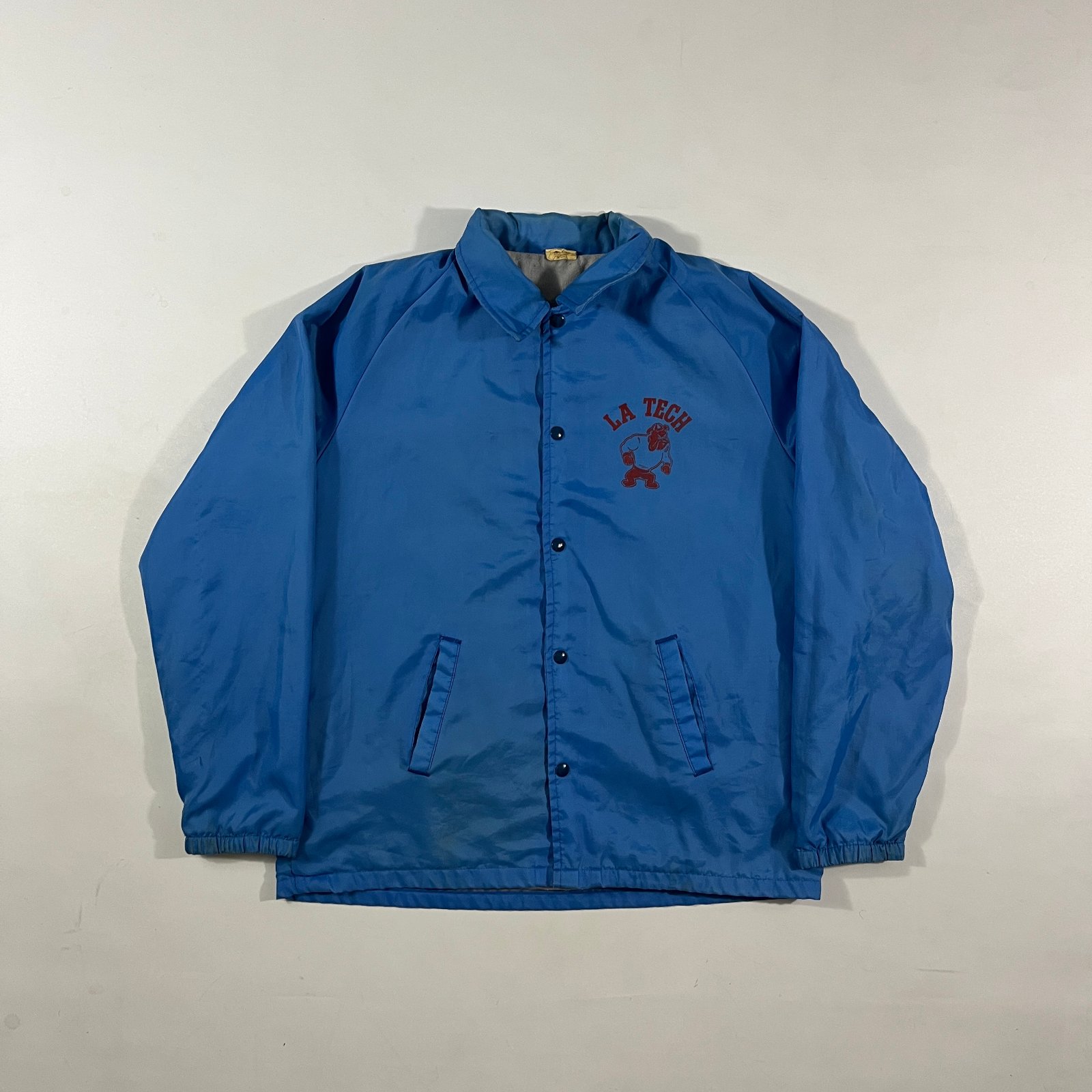 Vintage 80s LA Tech Bulldogs Royal Blue Nylon Snap Coach Jacket