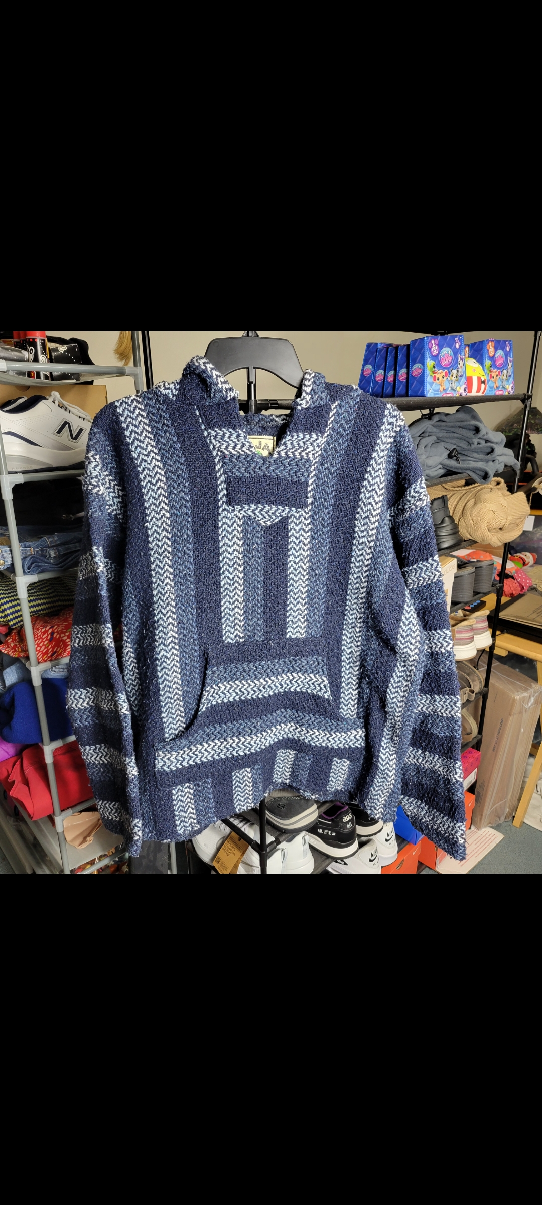 Mens Large Baja Joe Baja Pullover Hoodie Blue White