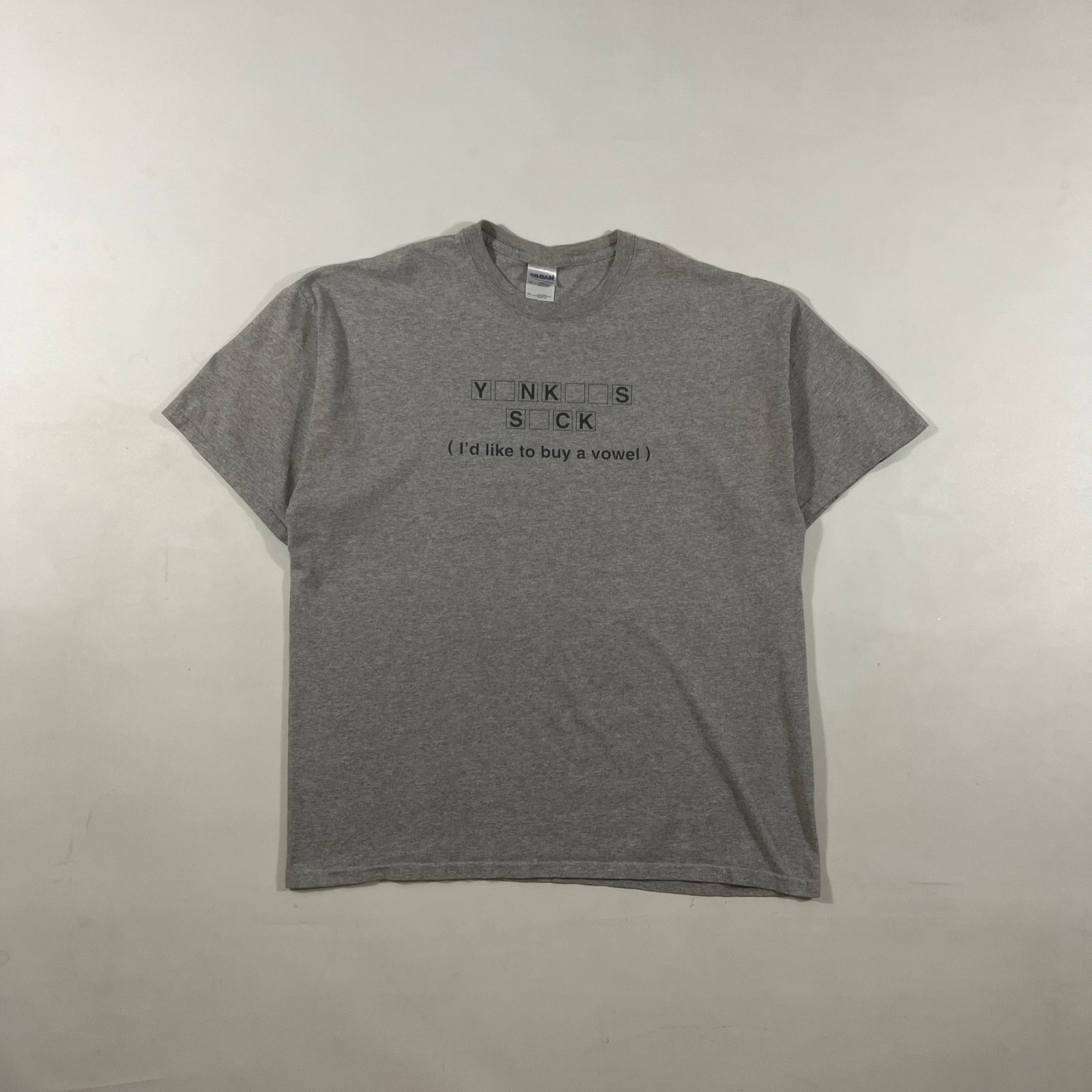 Vintage Y2K "Yankees Suck I'd Like To Buy A Vowel" Funny Gray Graphic Tee XL