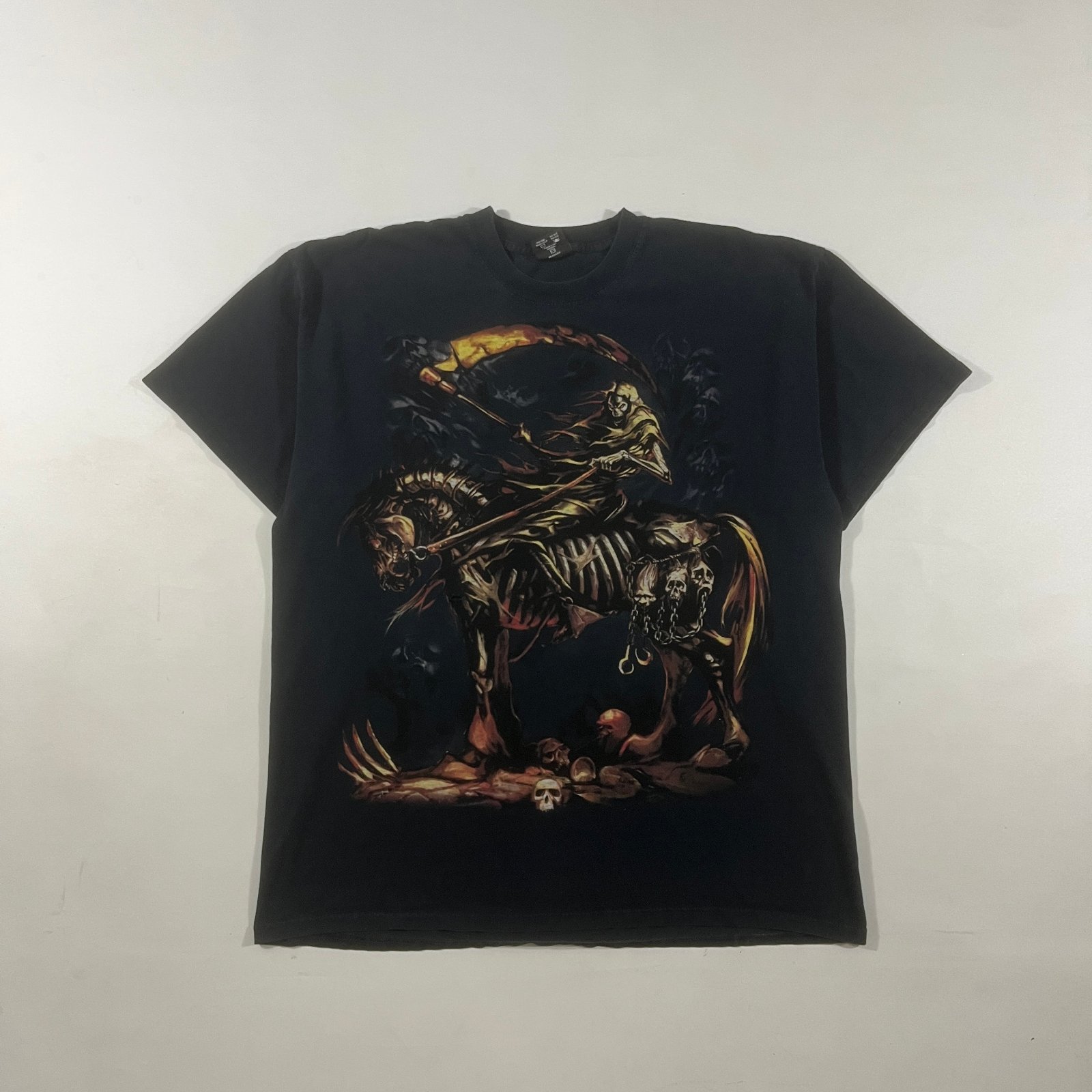 Skull One Grim Reaper Skeleton Horse Big Print Gothic Biker Tee XL