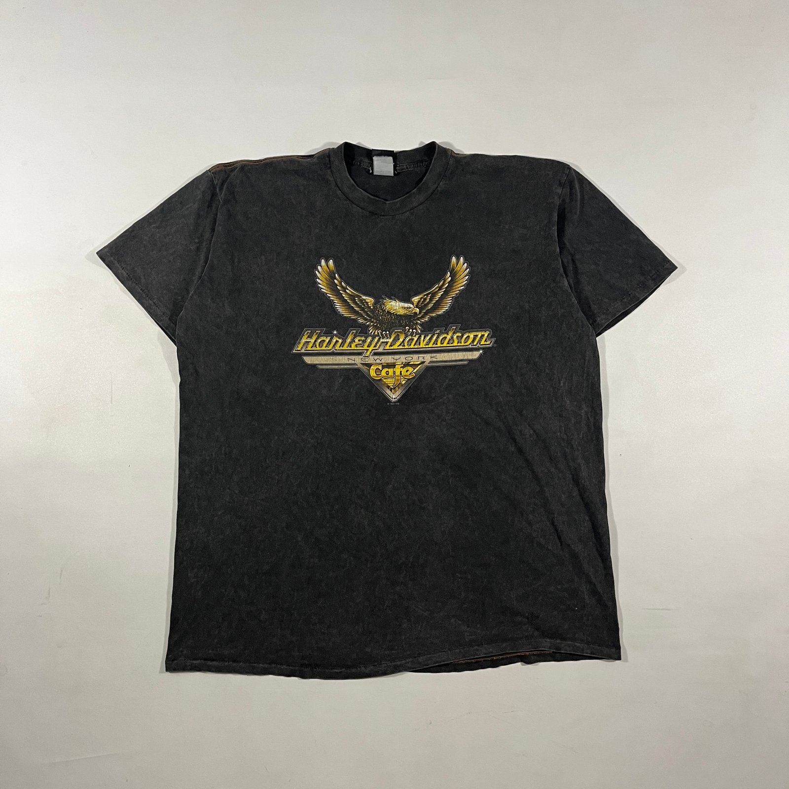 Harley Davidson New York Cafe Faded Black Gold Eagle Graphic Tee