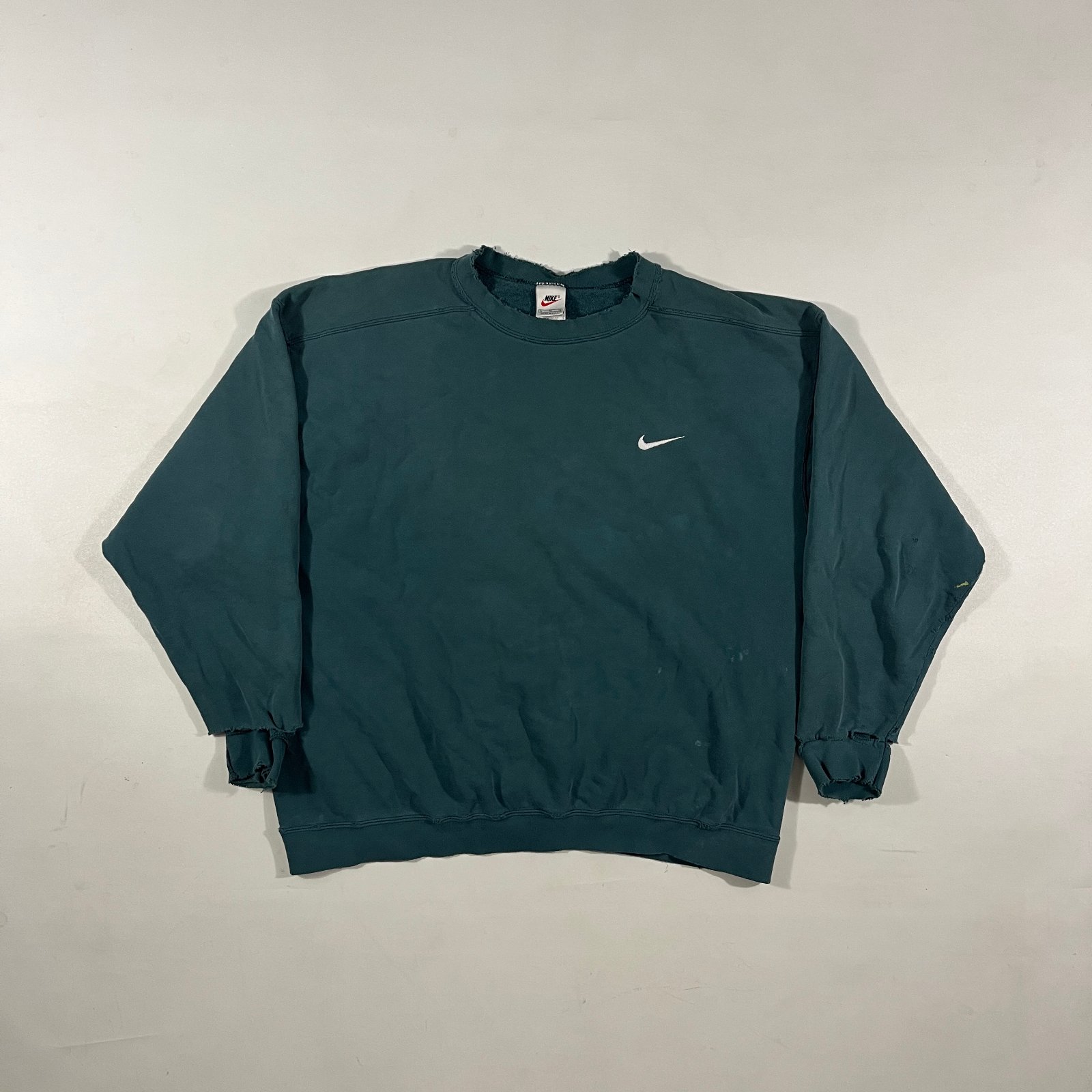 Vintage Y2K Nike Mini Swoosh Faded Teal Green Distressed Crewneck Sweatshirt XL